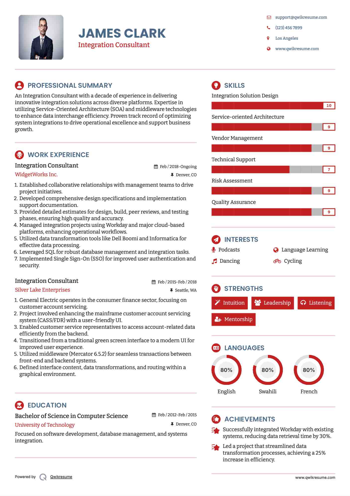 Integration Consultant Resume Example
