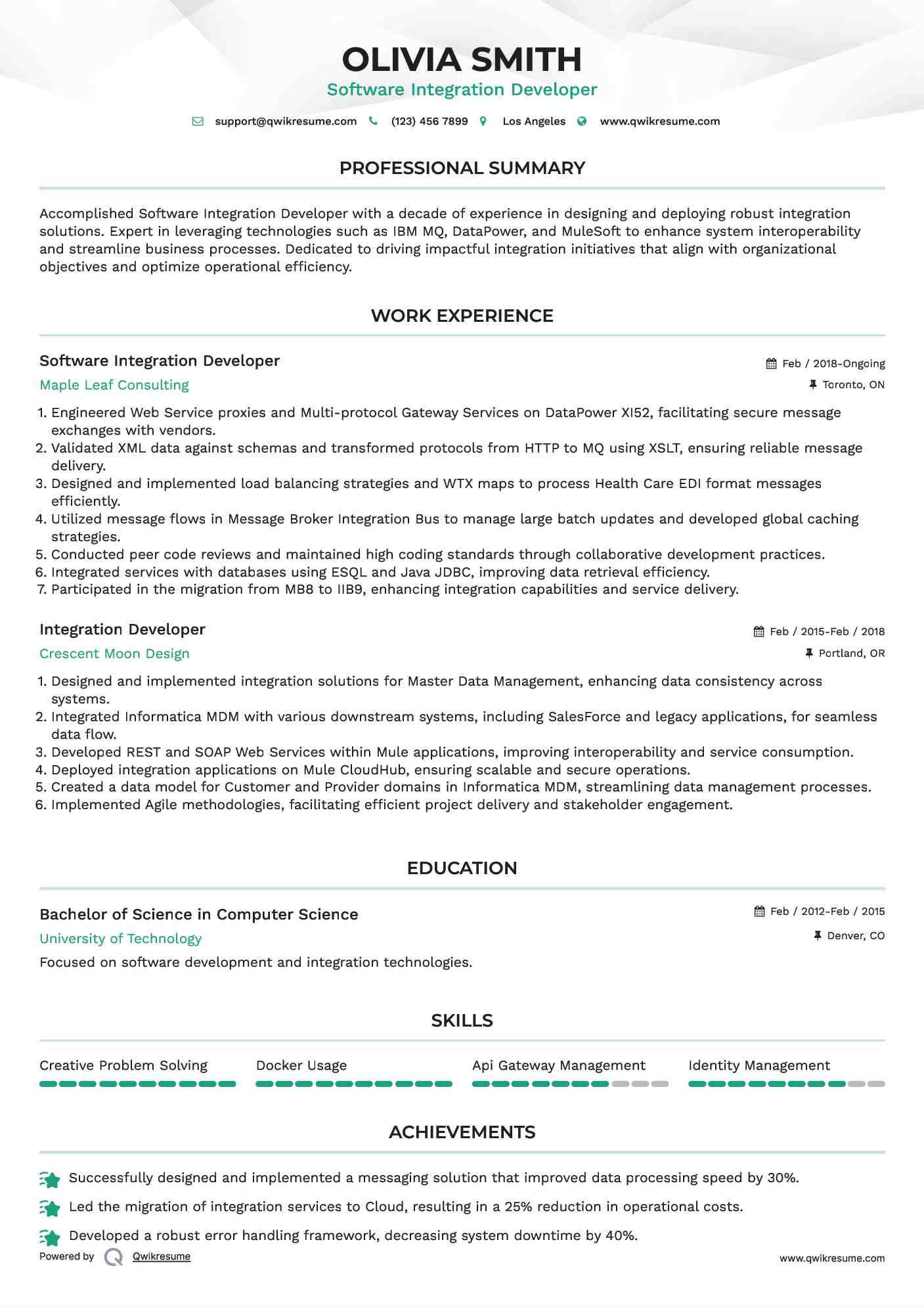 Software Integration Developer Resume Template