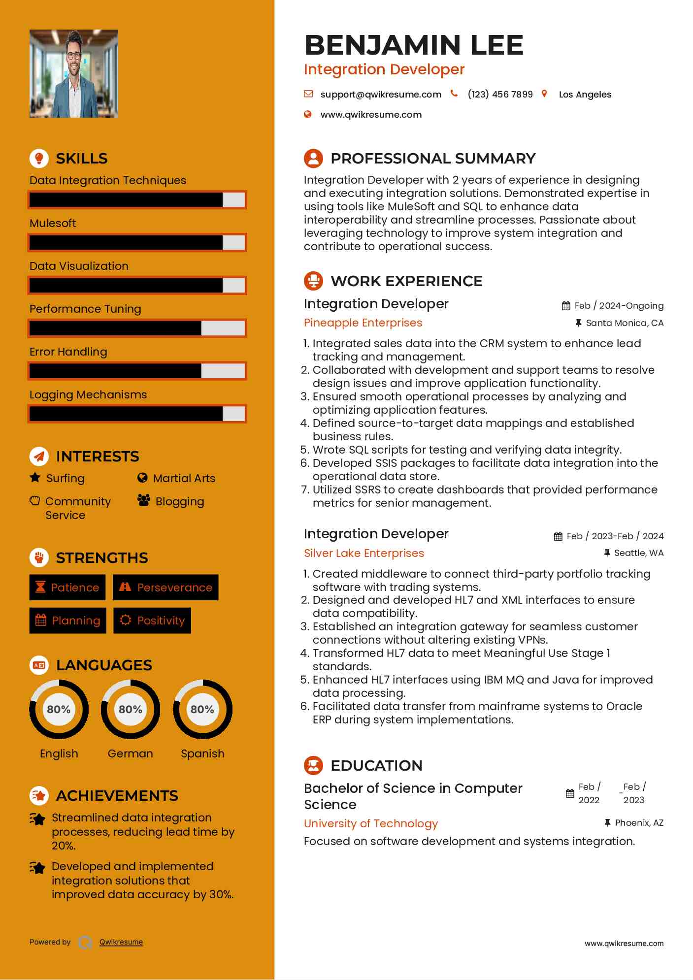 Integration Developer Resume Example