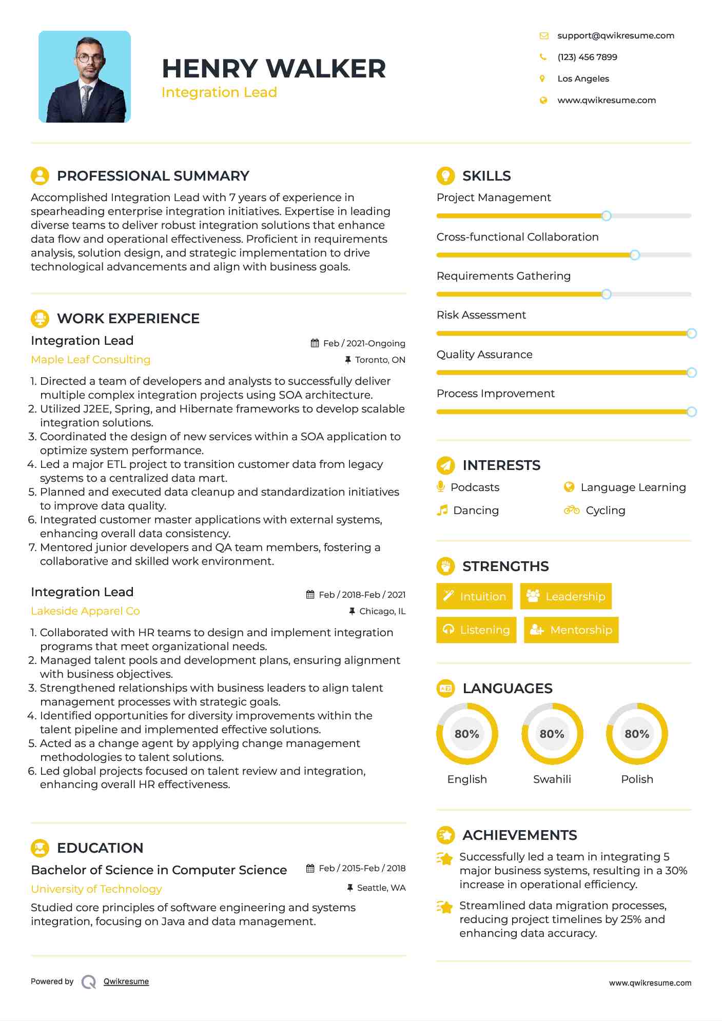 Integration Lead Resume Model