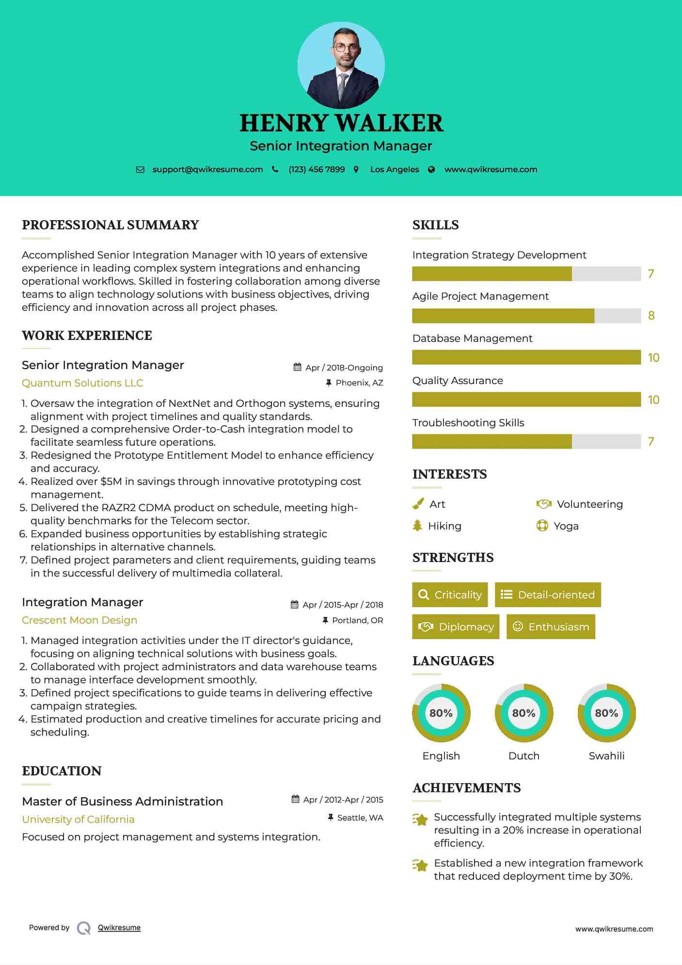 Senior Integration Manager Resume Example
