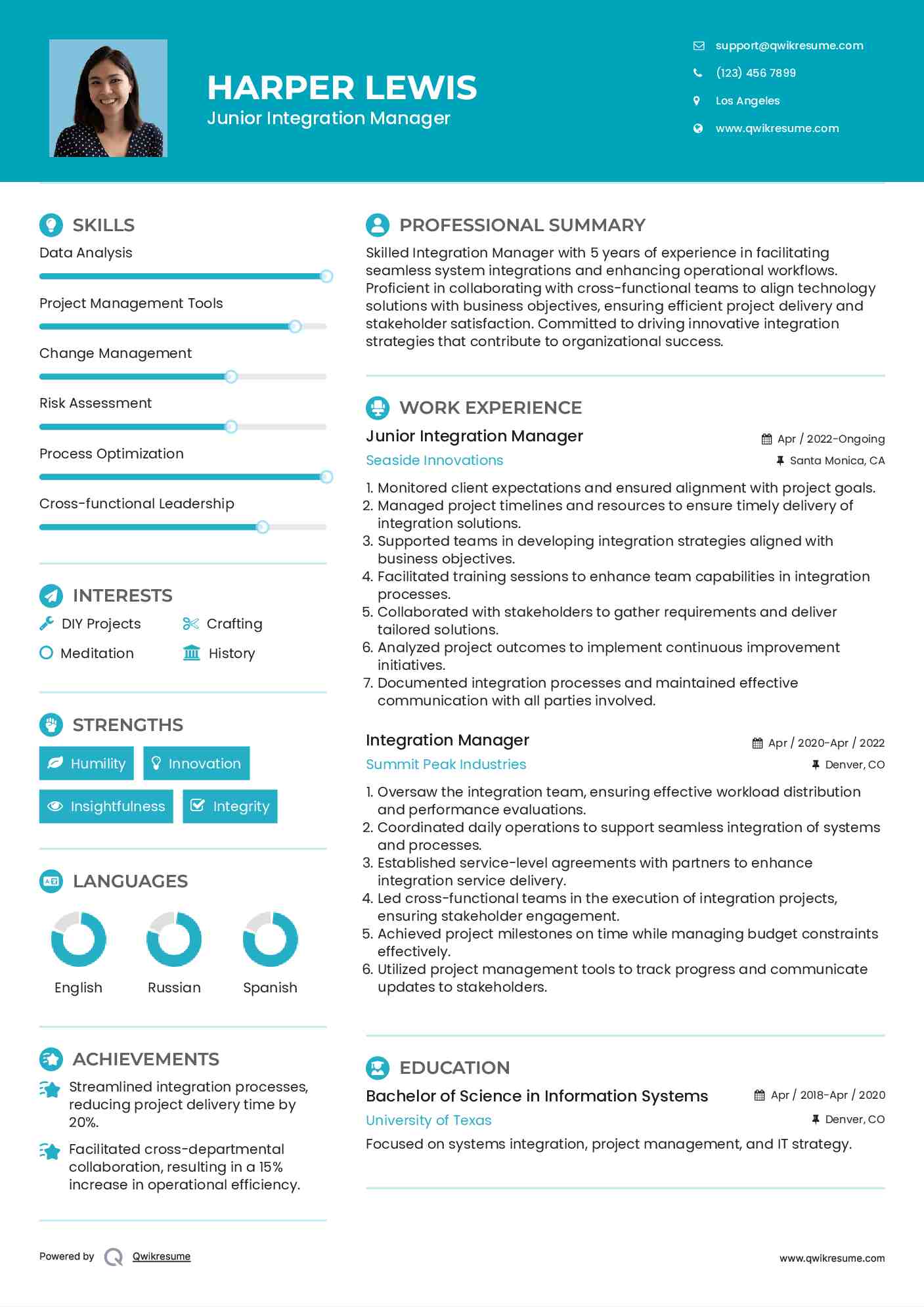 Junior Integration Manager Resume Model
