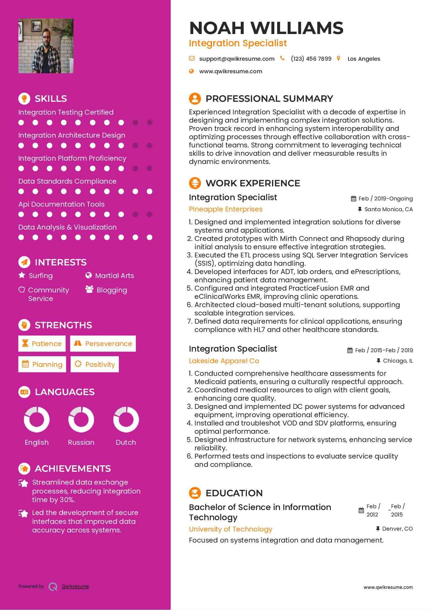 Integration Specialist Resume Model