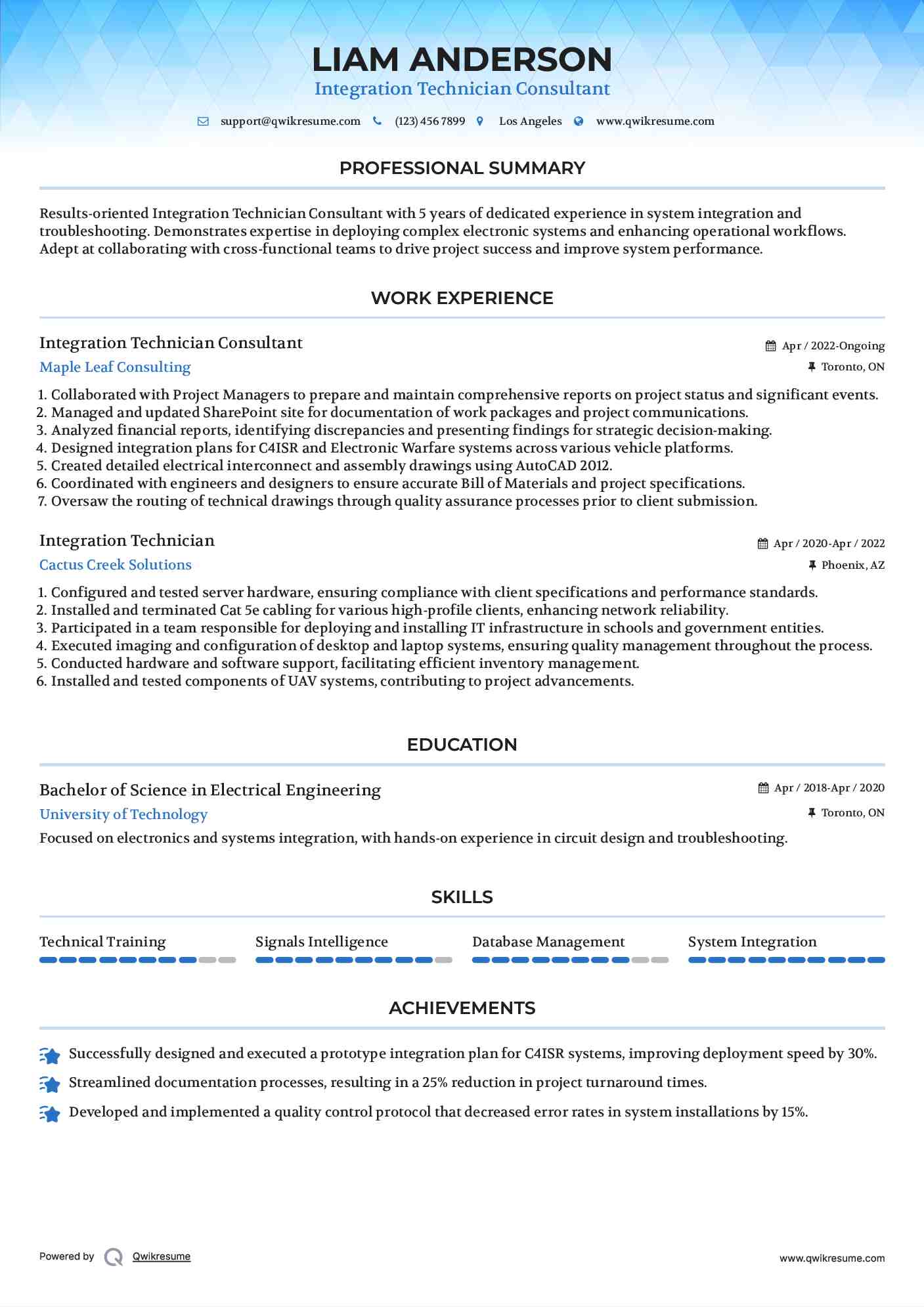 Integration Technician Consultant Resume Format