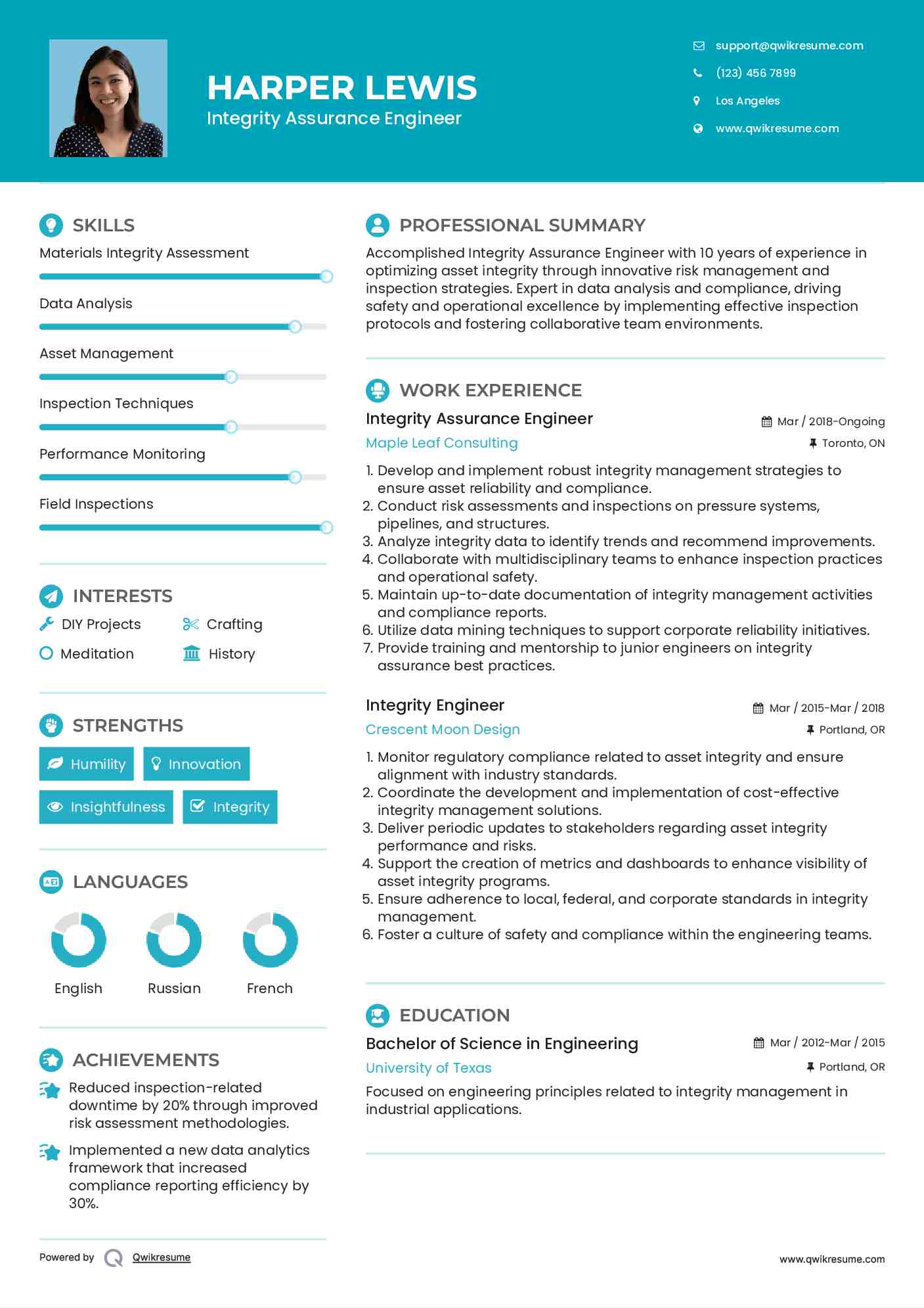 Integrity Assurance Engineer Resume Sample