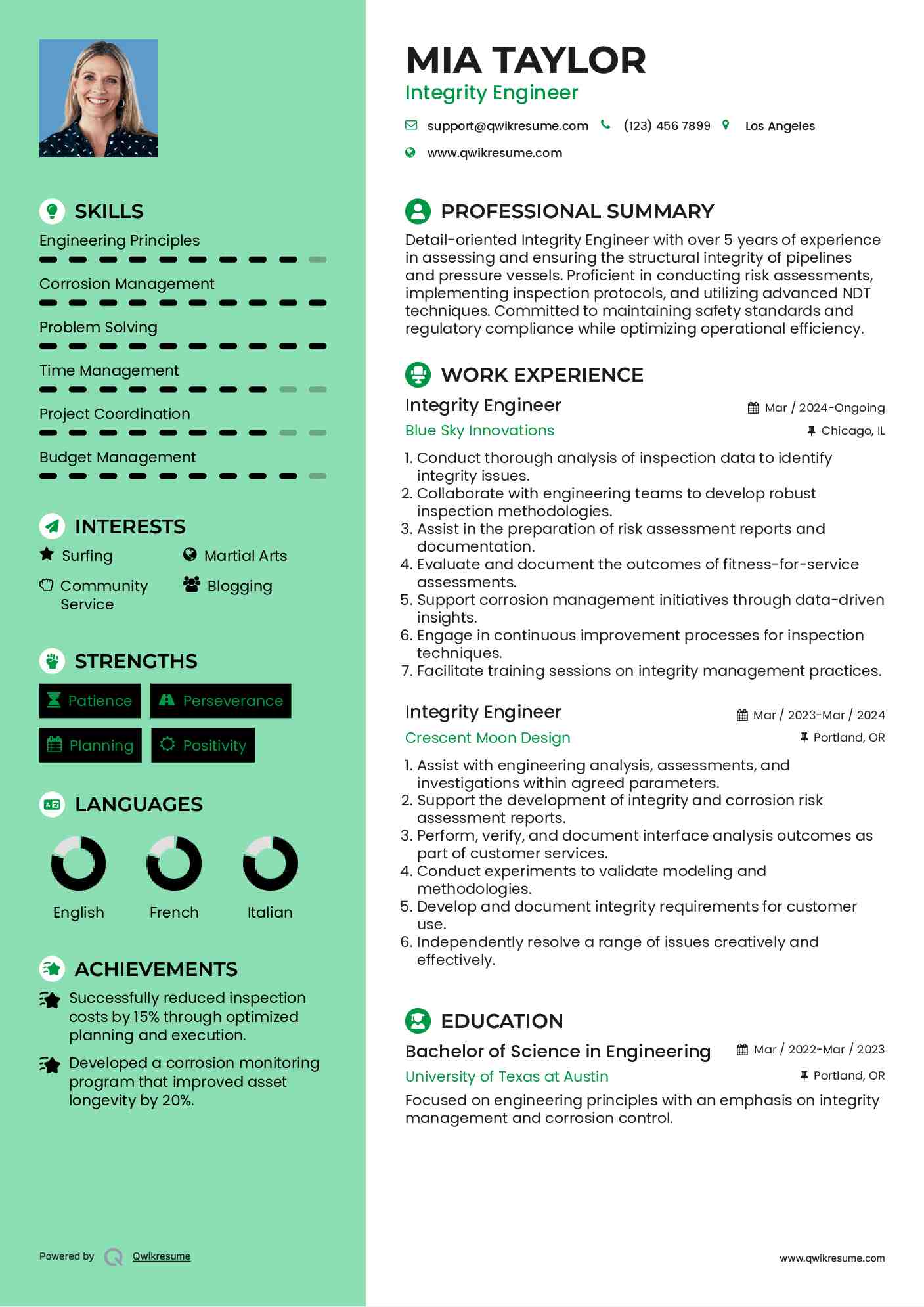 Integrity Engineer Resume Template