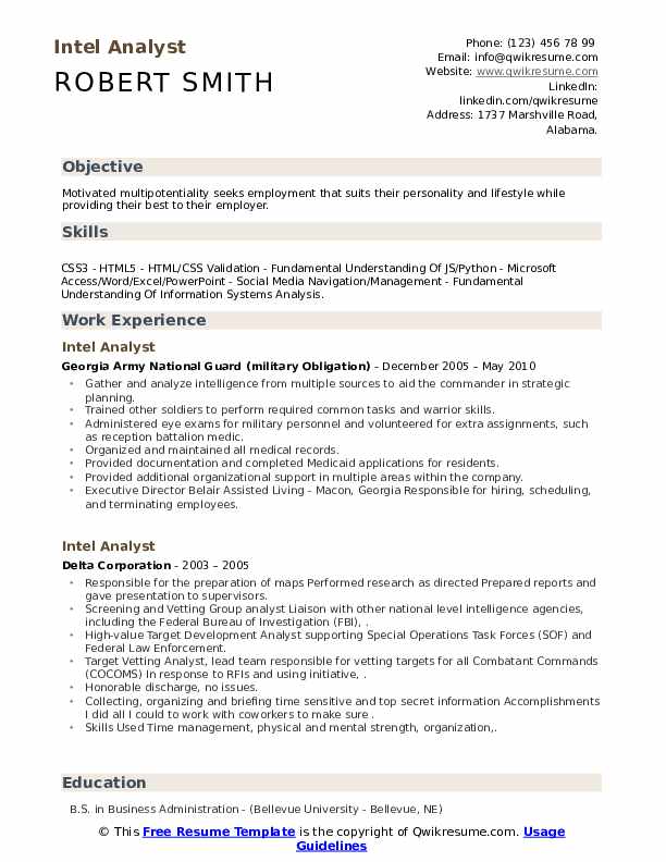 Intel Analyst Resume Samples QwikResume