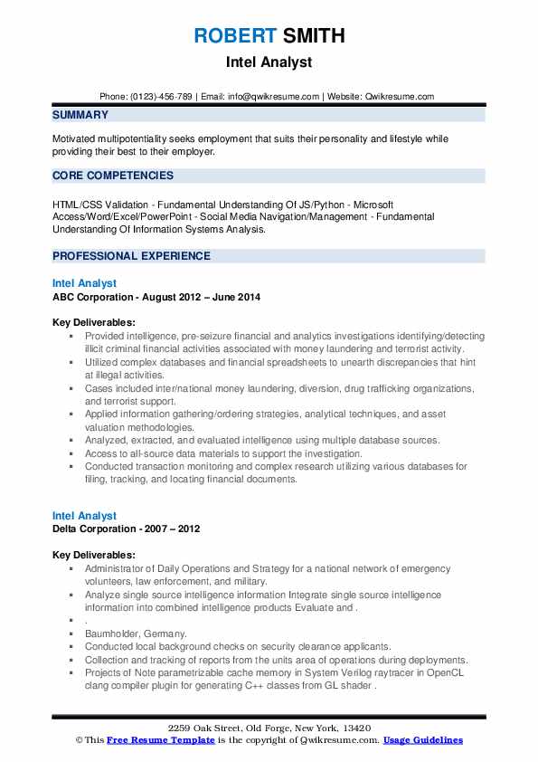Intel Analyst Resume Samples QwikResume