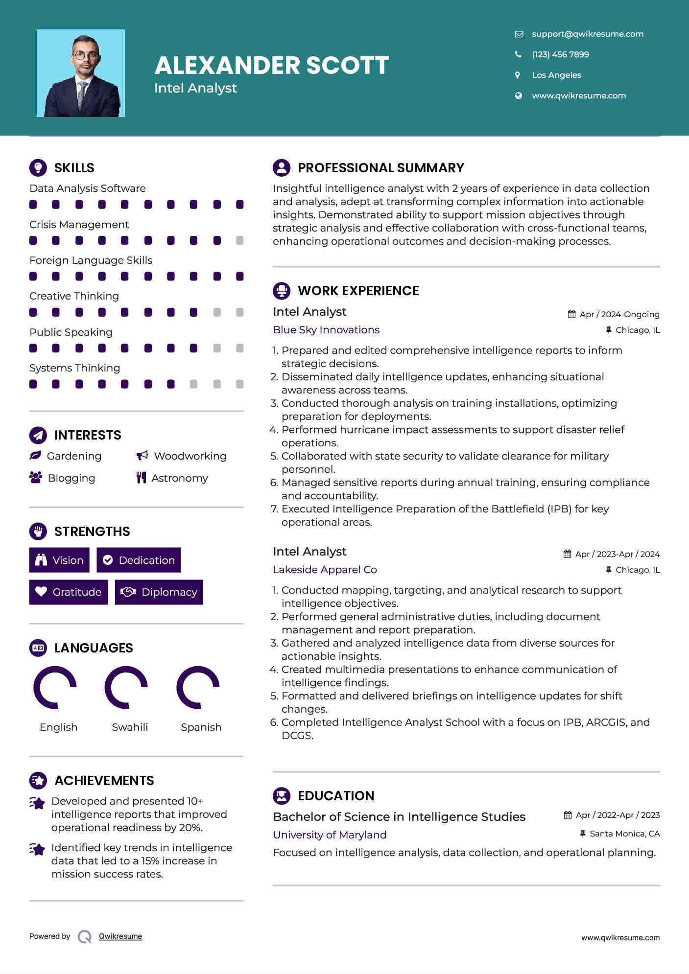 Intel Analyst Resume Template