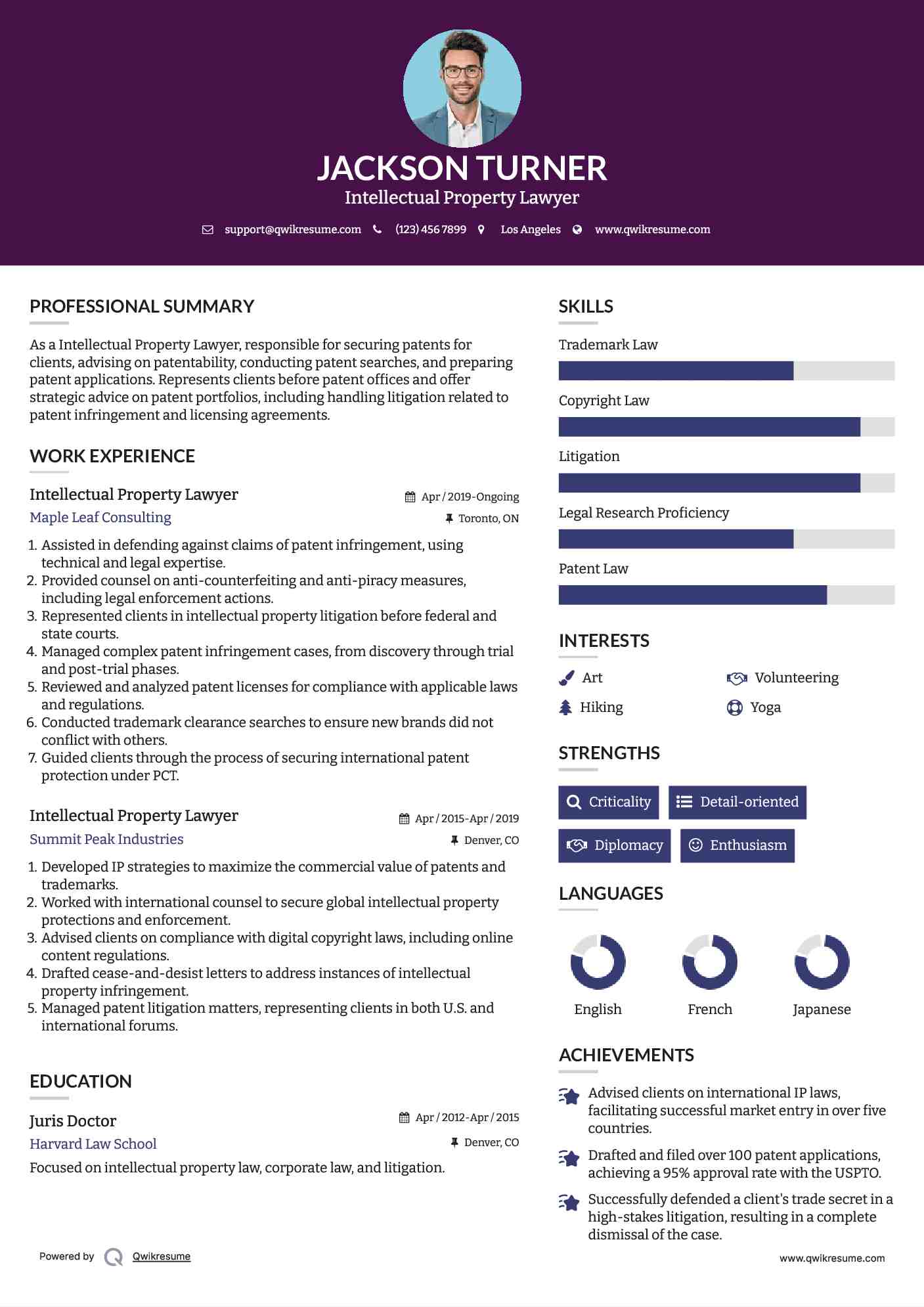 Intellectual Property Lawyer Resume Format