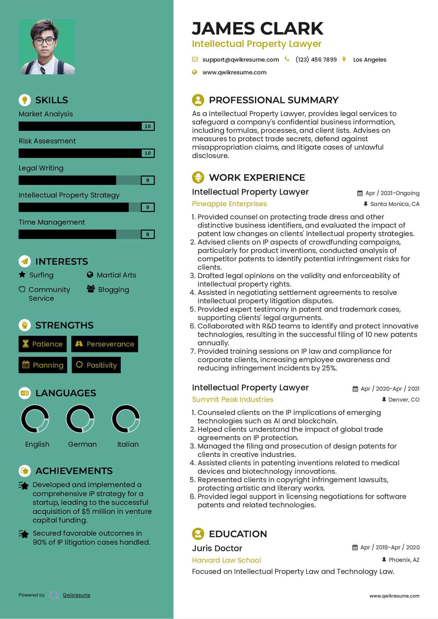 Intellectual Property Lawyer Resume Example