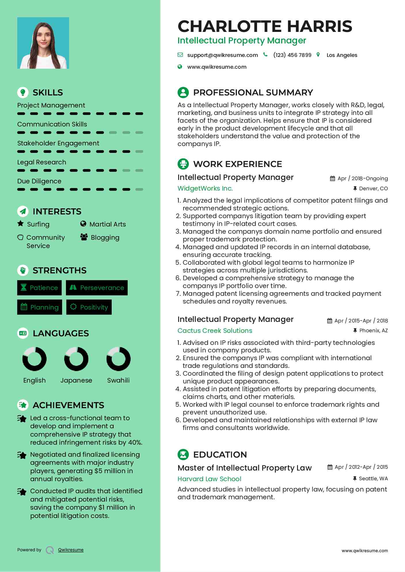 Intellectual Property Manager Resume Format