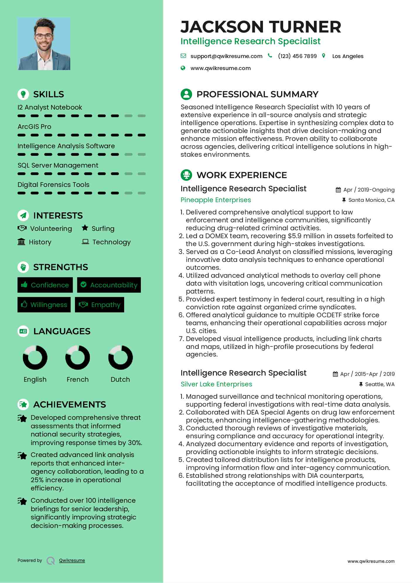Intelligence Research Specialist Resume Sample