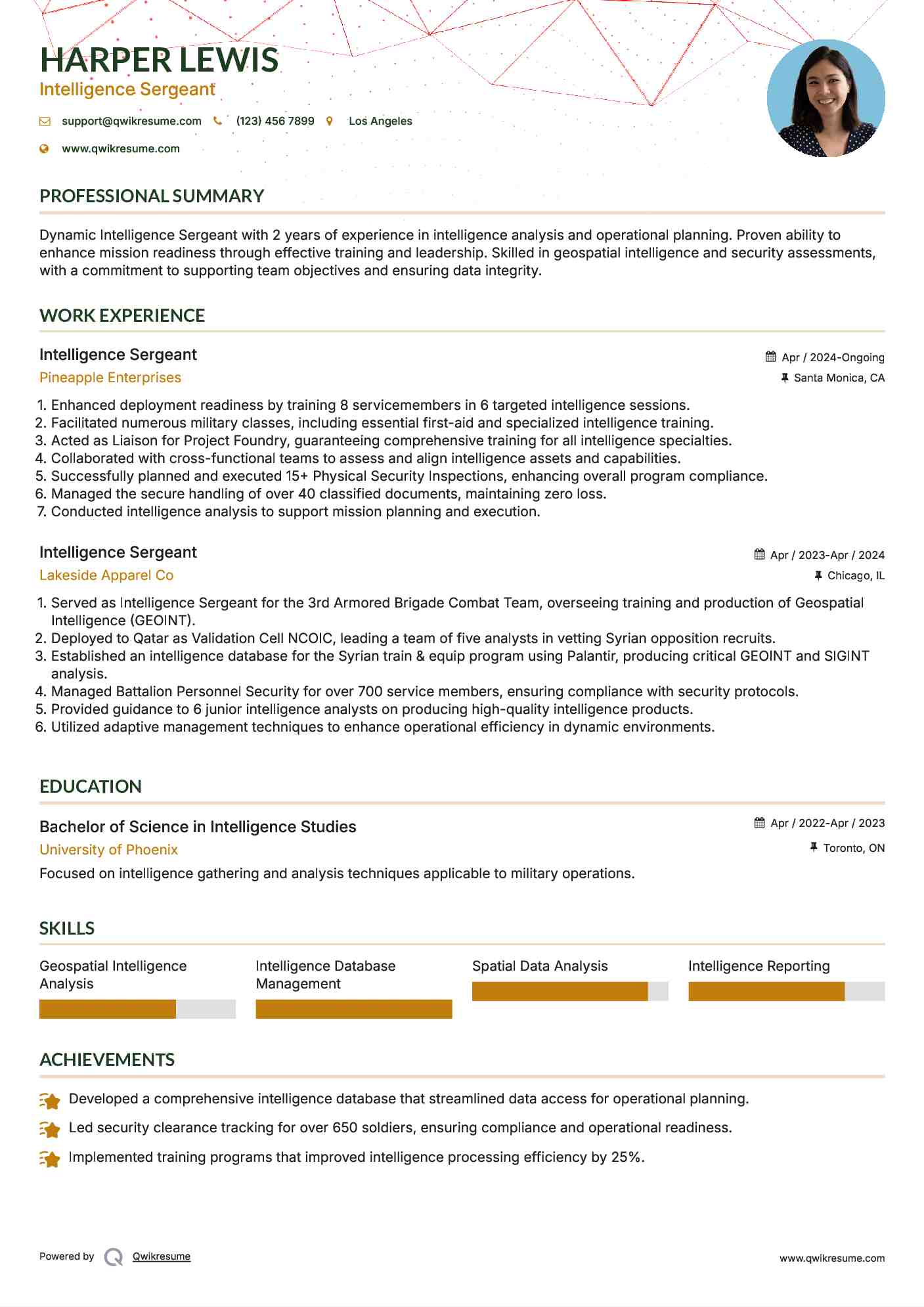 Intelligence Sergeant Resume Format