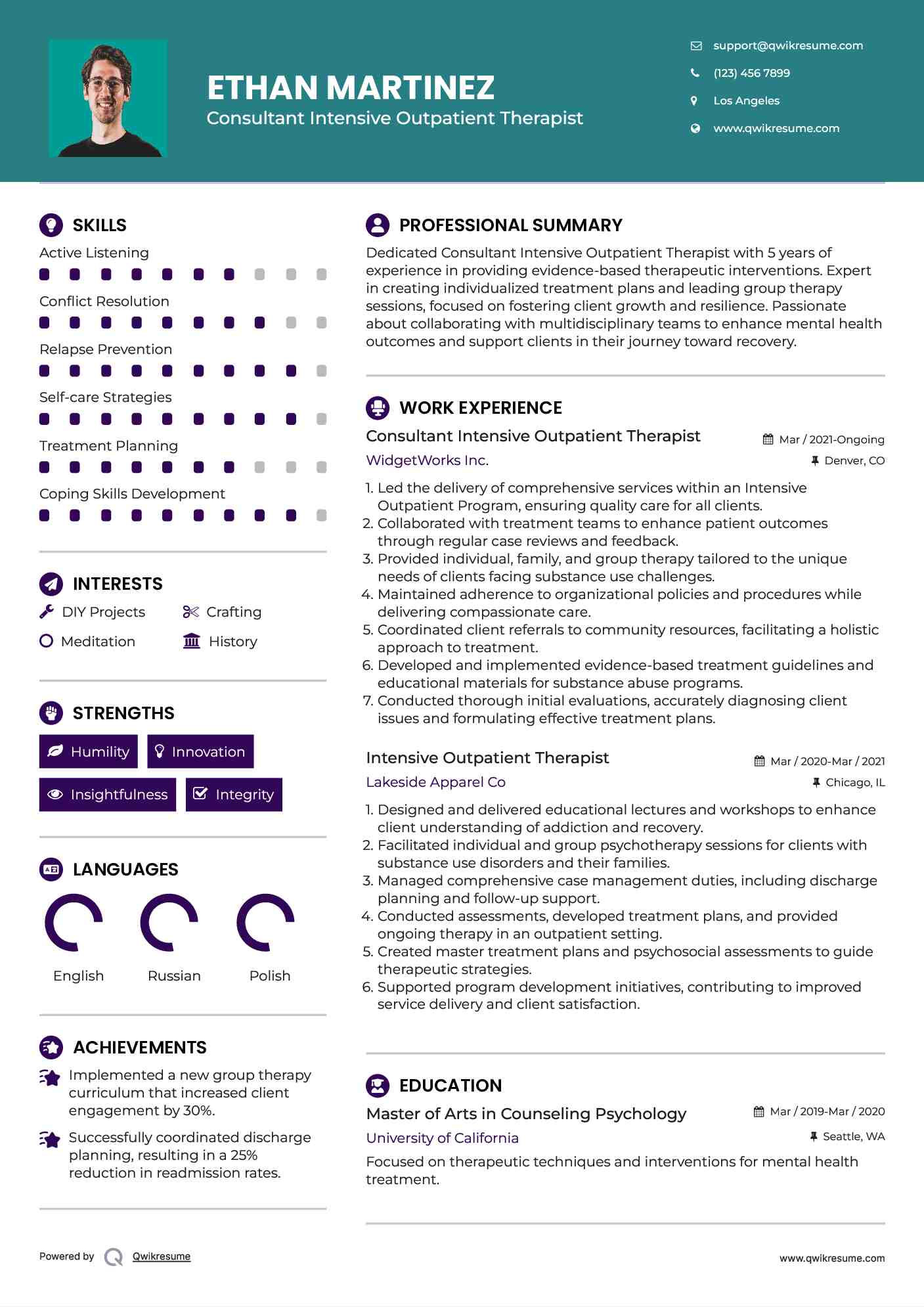 Consultant Intensive Outpatient Therapist Resume Template