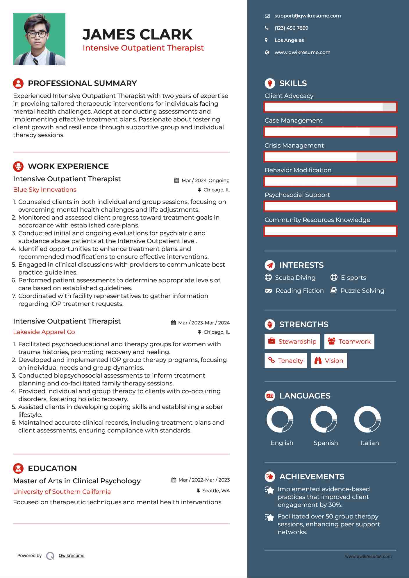 Intensive Outpatient Therapist Resume Template