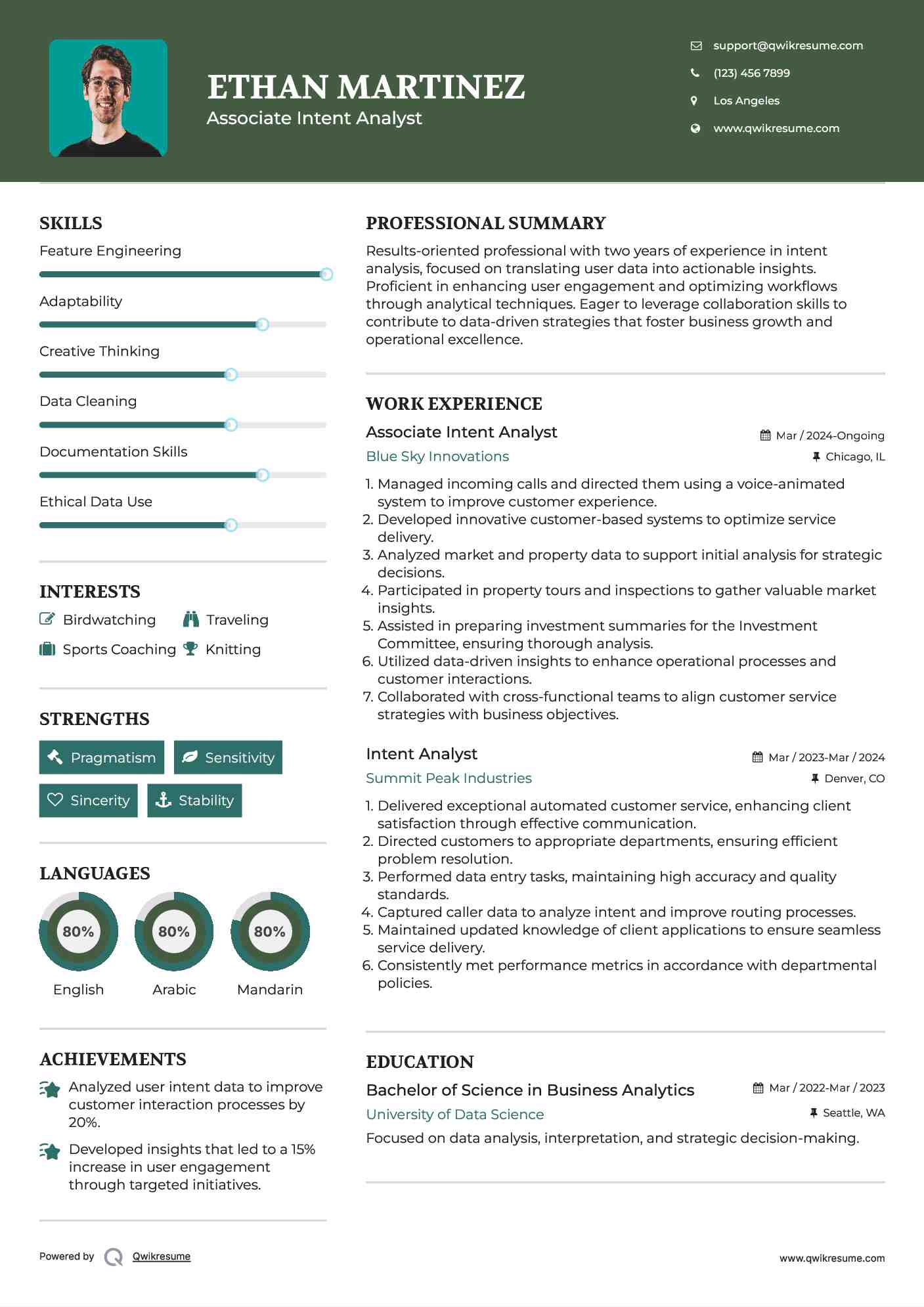 Associate Intent Analyst Resume Example