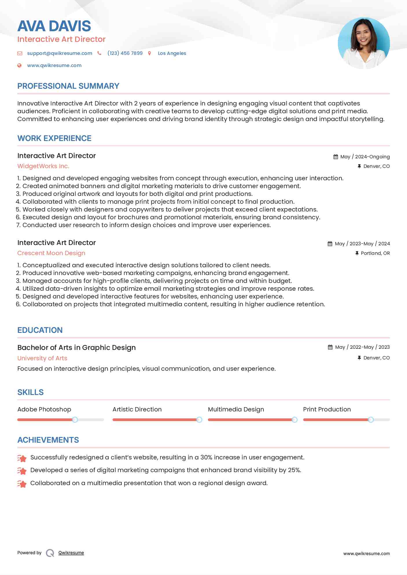 Interactive Art Director Resume Template