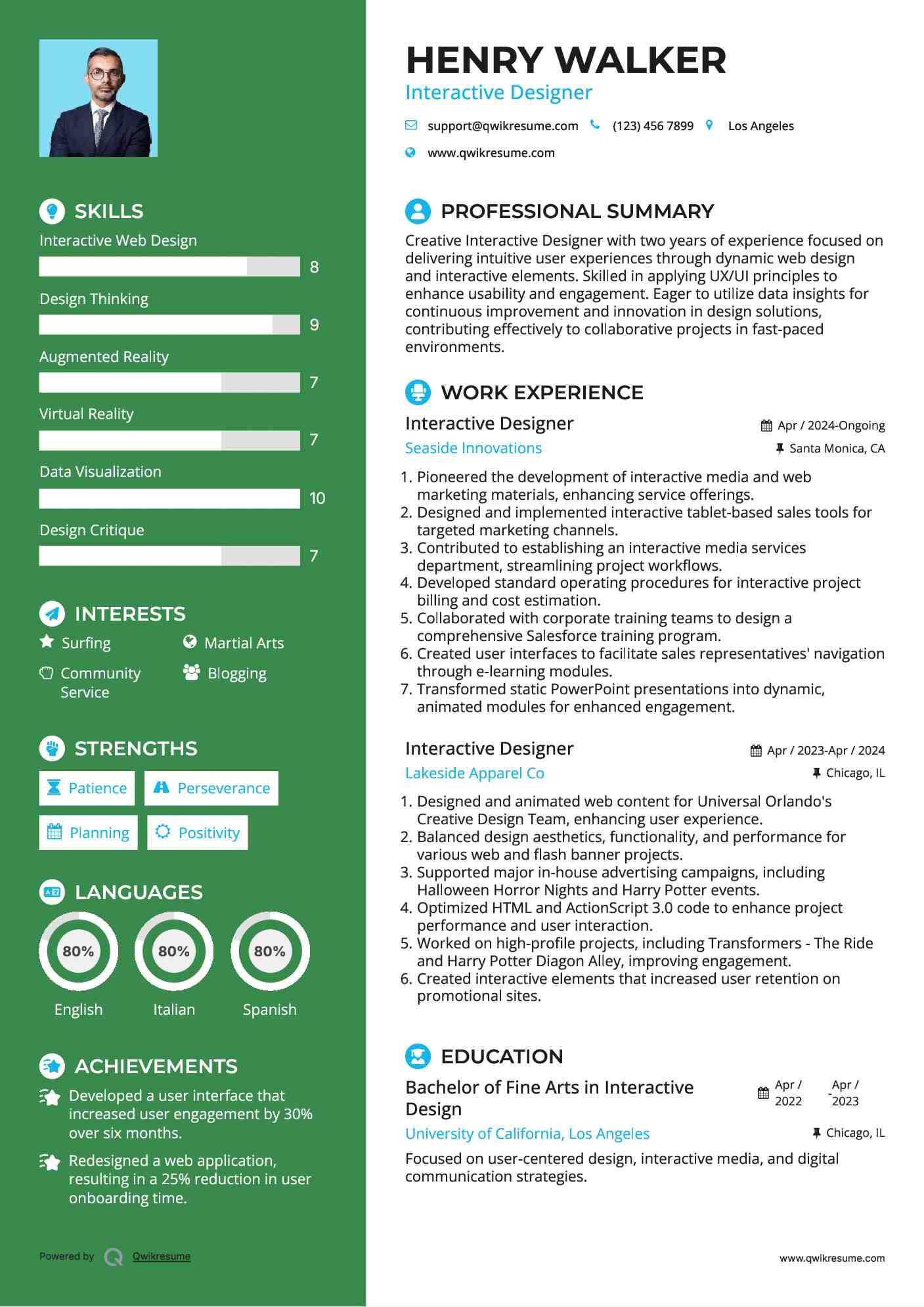 Interactive Designer Resume Example