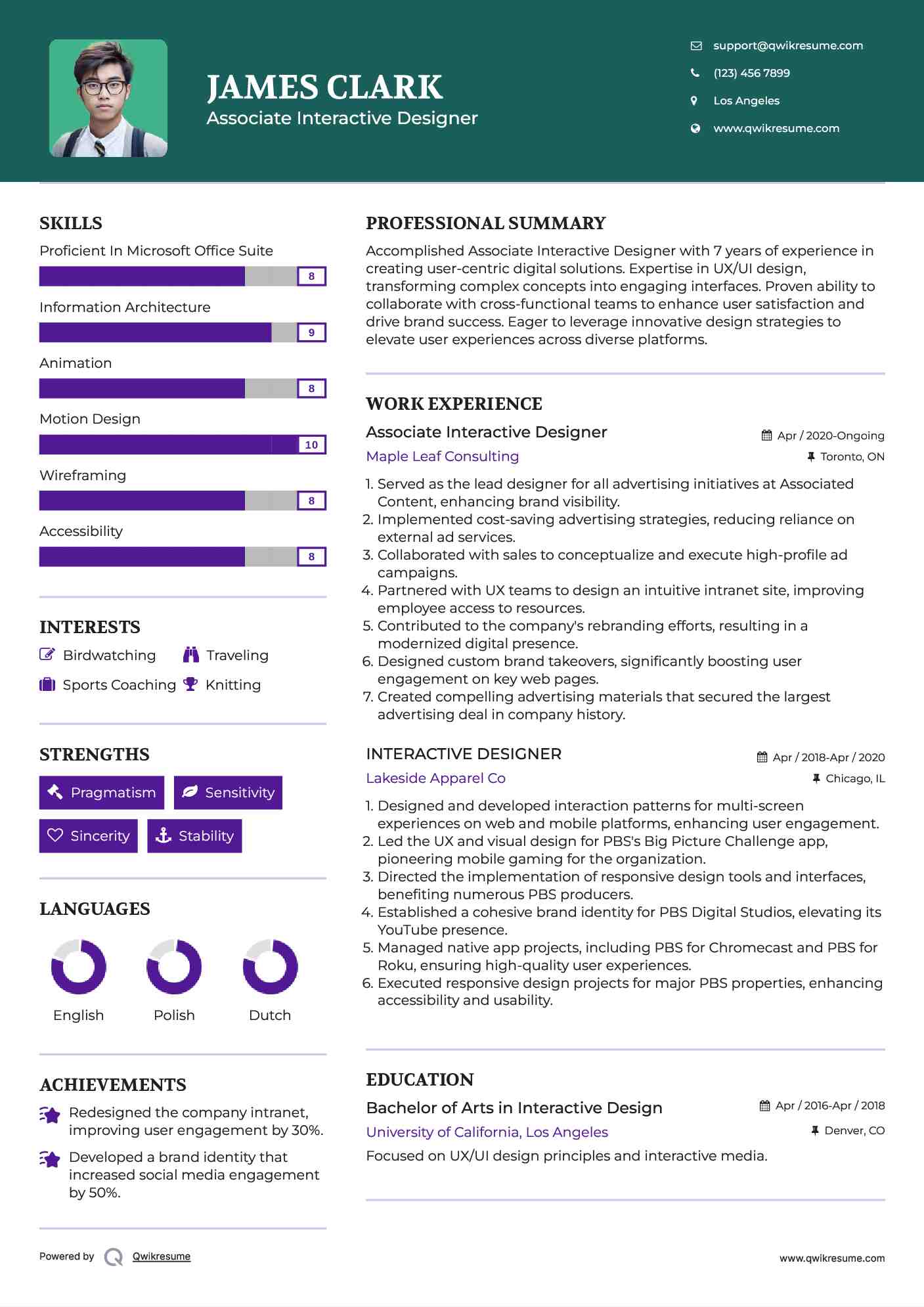 Associate Interactive Designer Resume Format