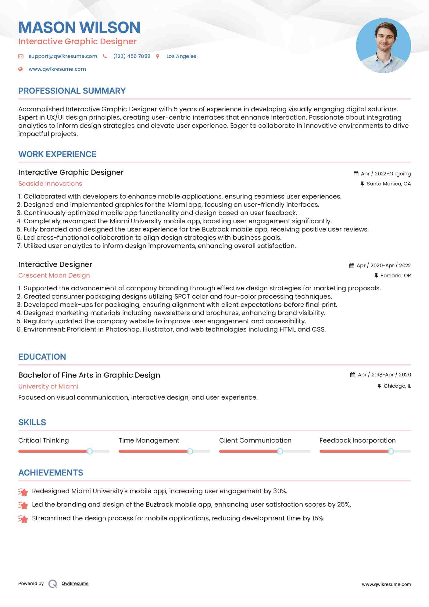 Interactive Graphic Designer Resume Sample