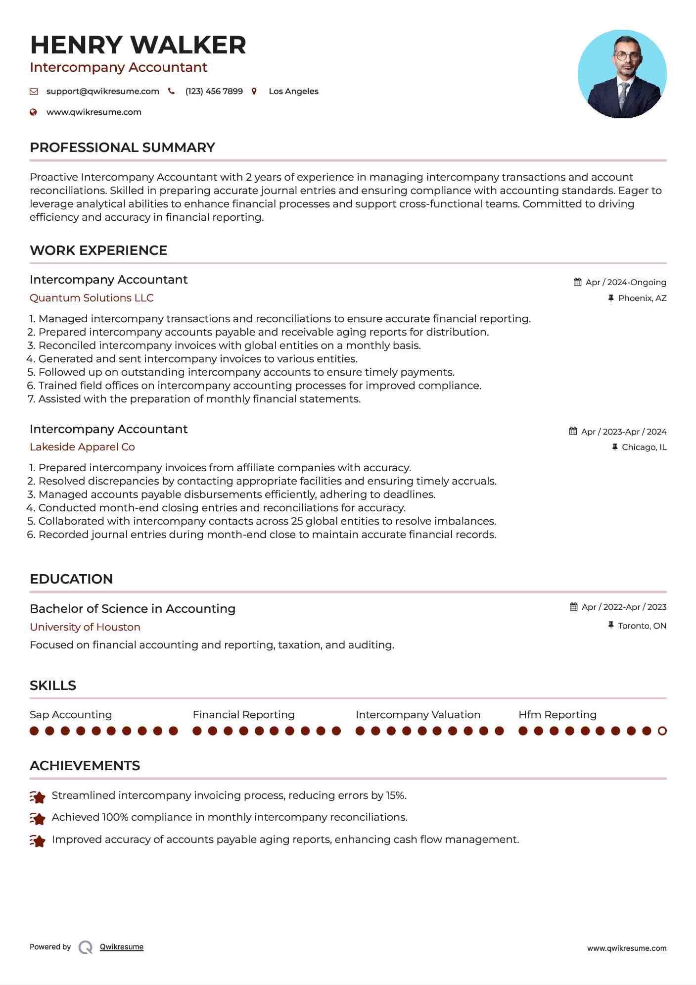 Intercompany Accountant Resume Format