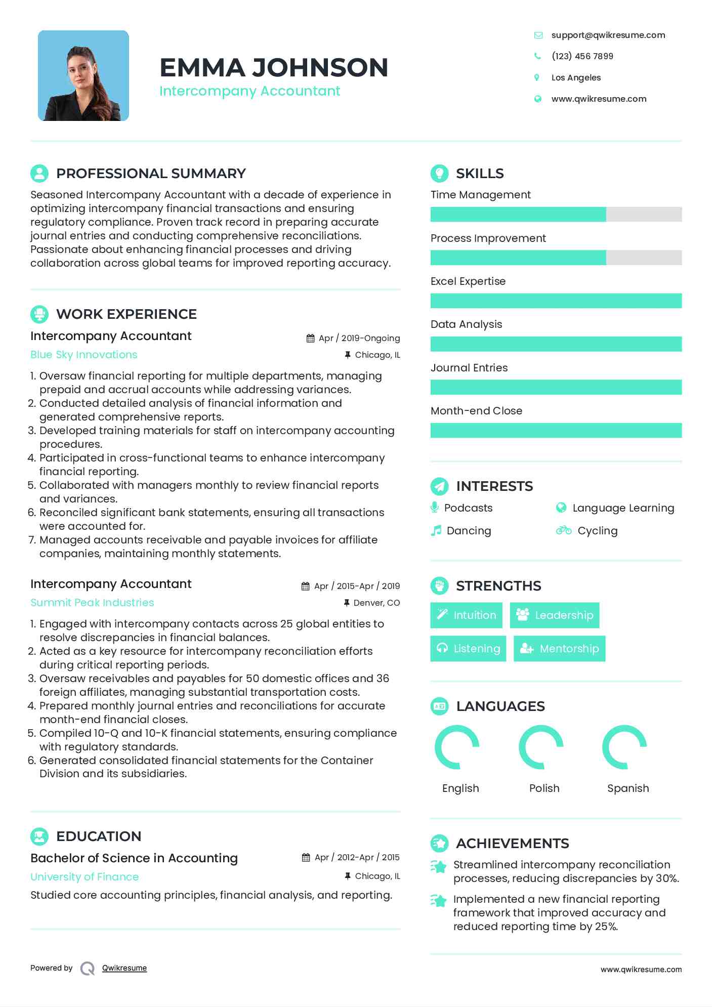 Intercompany Accountant Resume Example