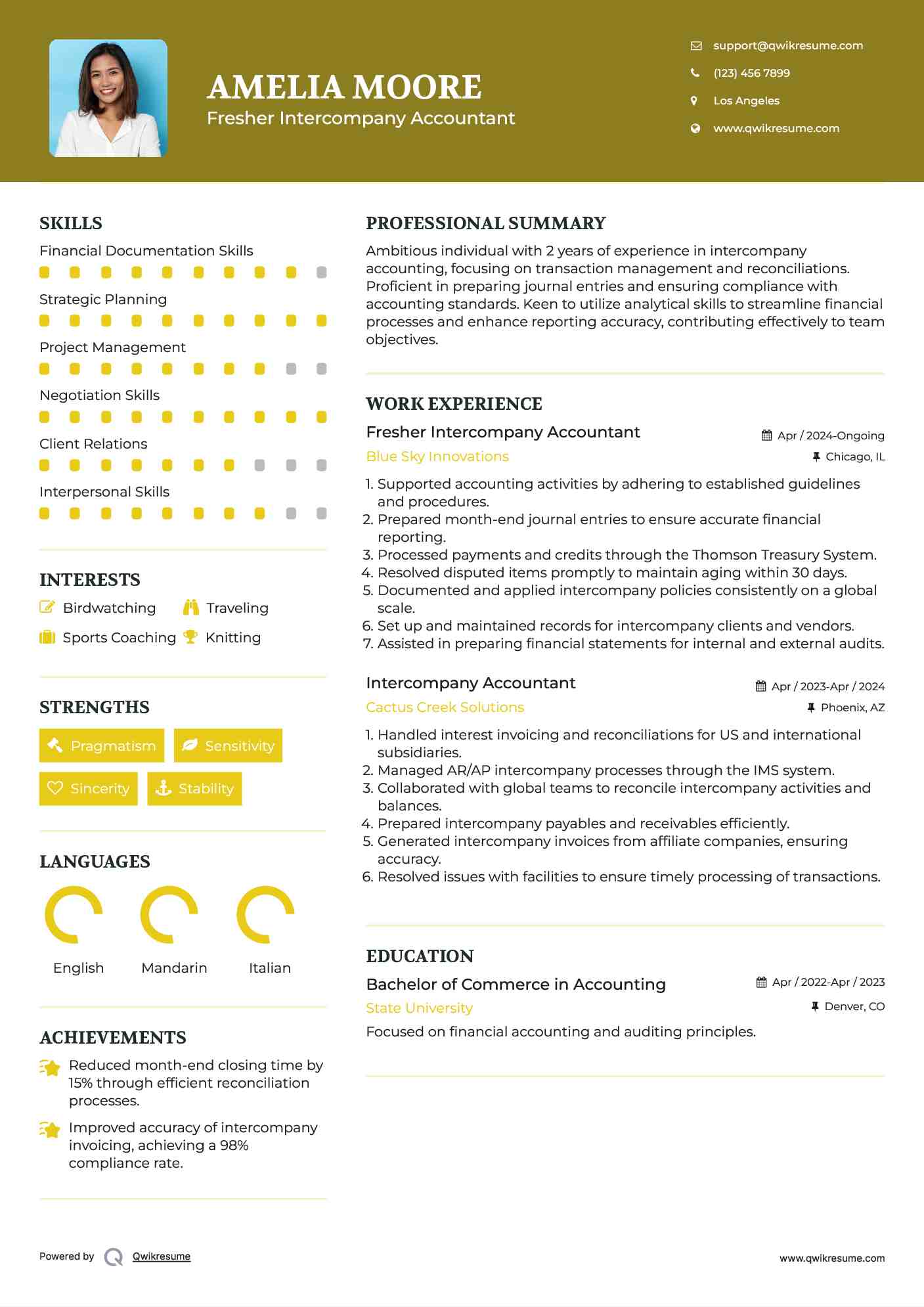 Fresher Intercompany Accountant Resume Format