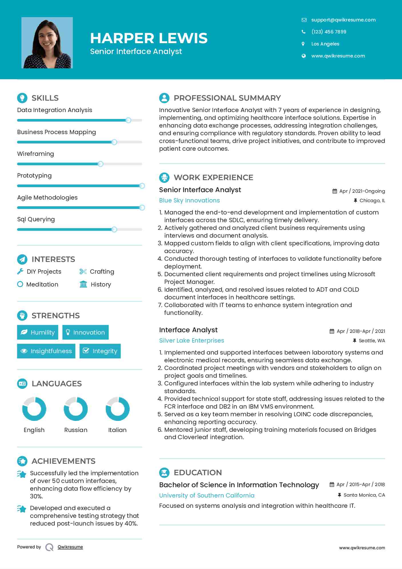 Senior Interface Analyst Resume Format