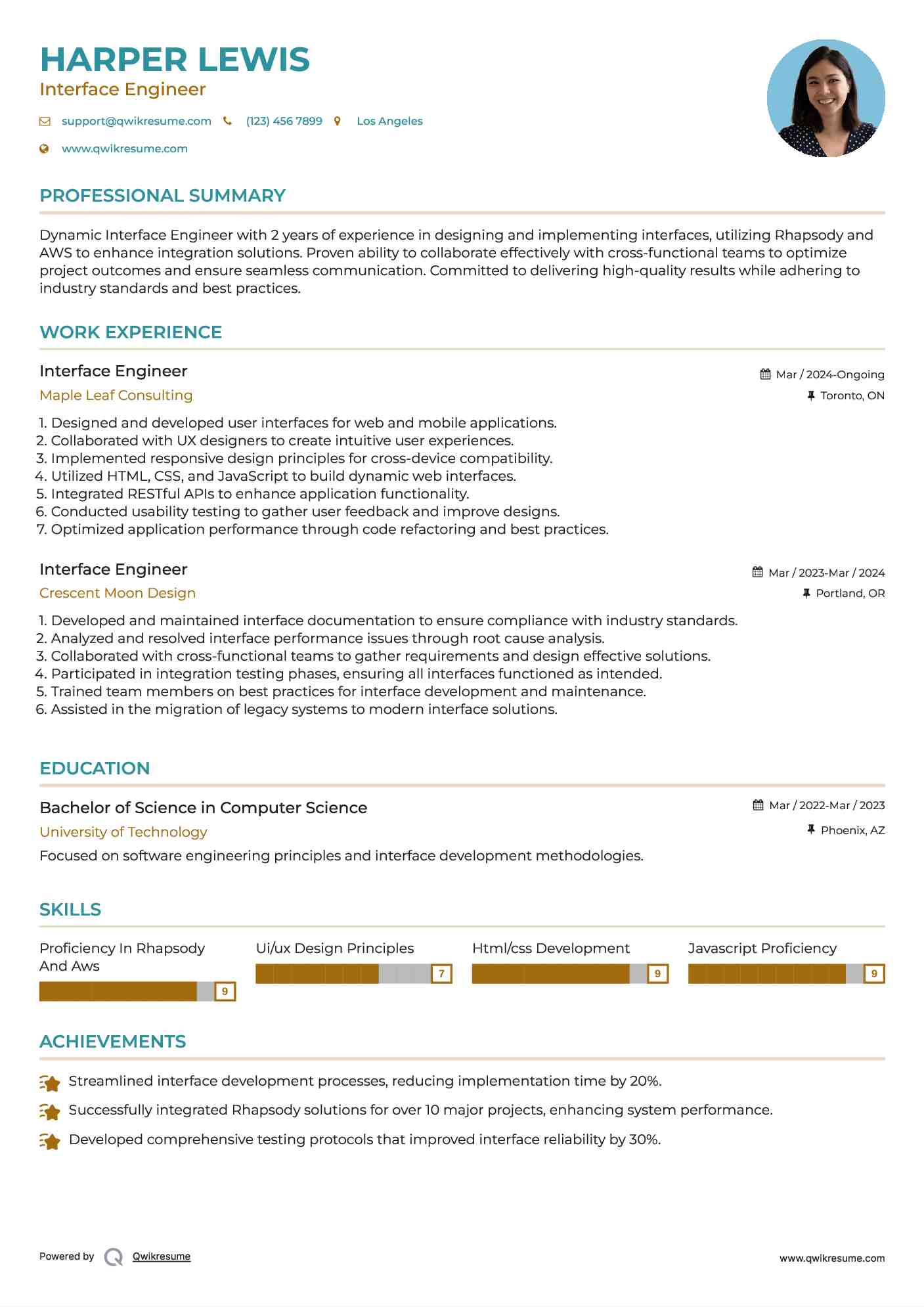 Interface Engineer Resume Template