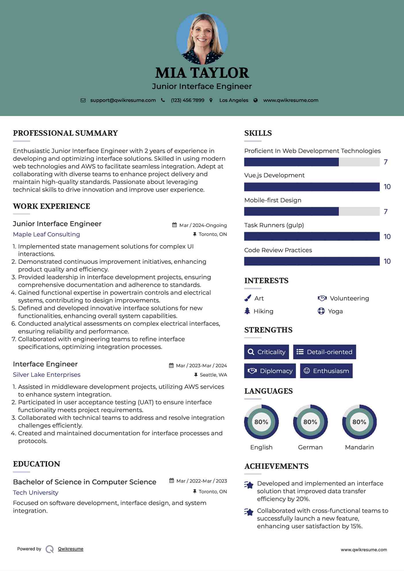 Junior Interface Engineer Resume Template