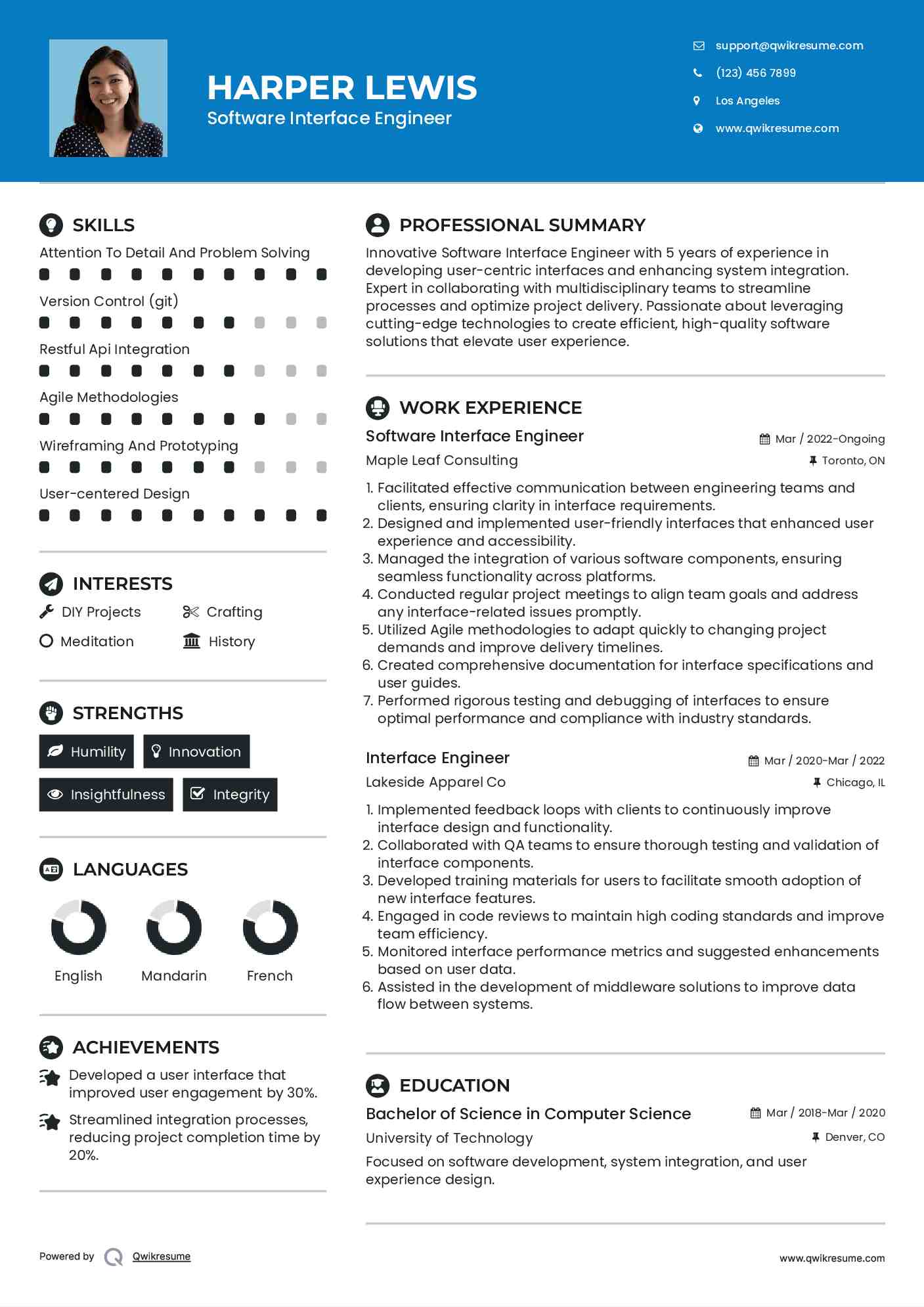Software Interface Engineer Resume Model