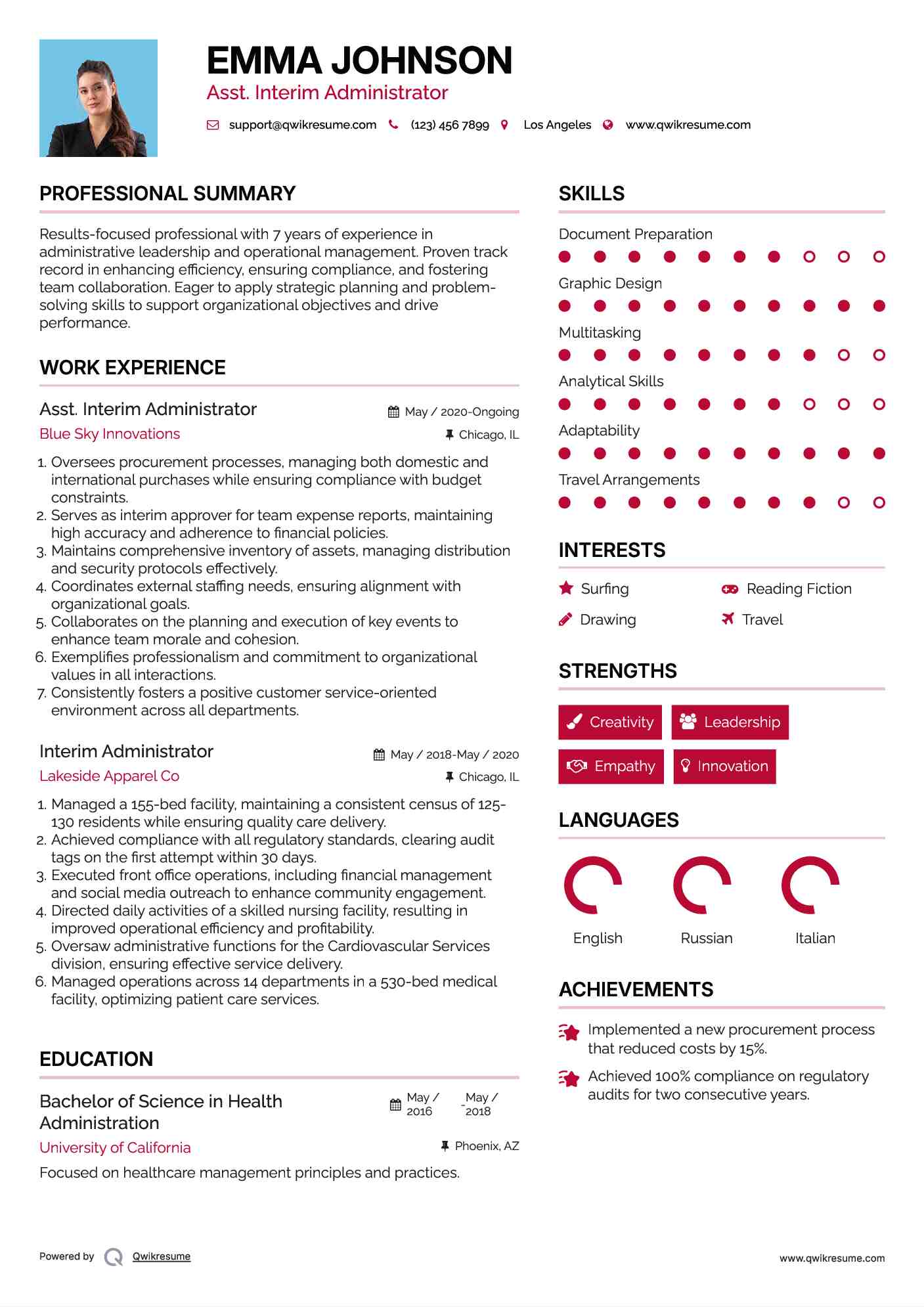 Asst. Interim Administrator Resume Model