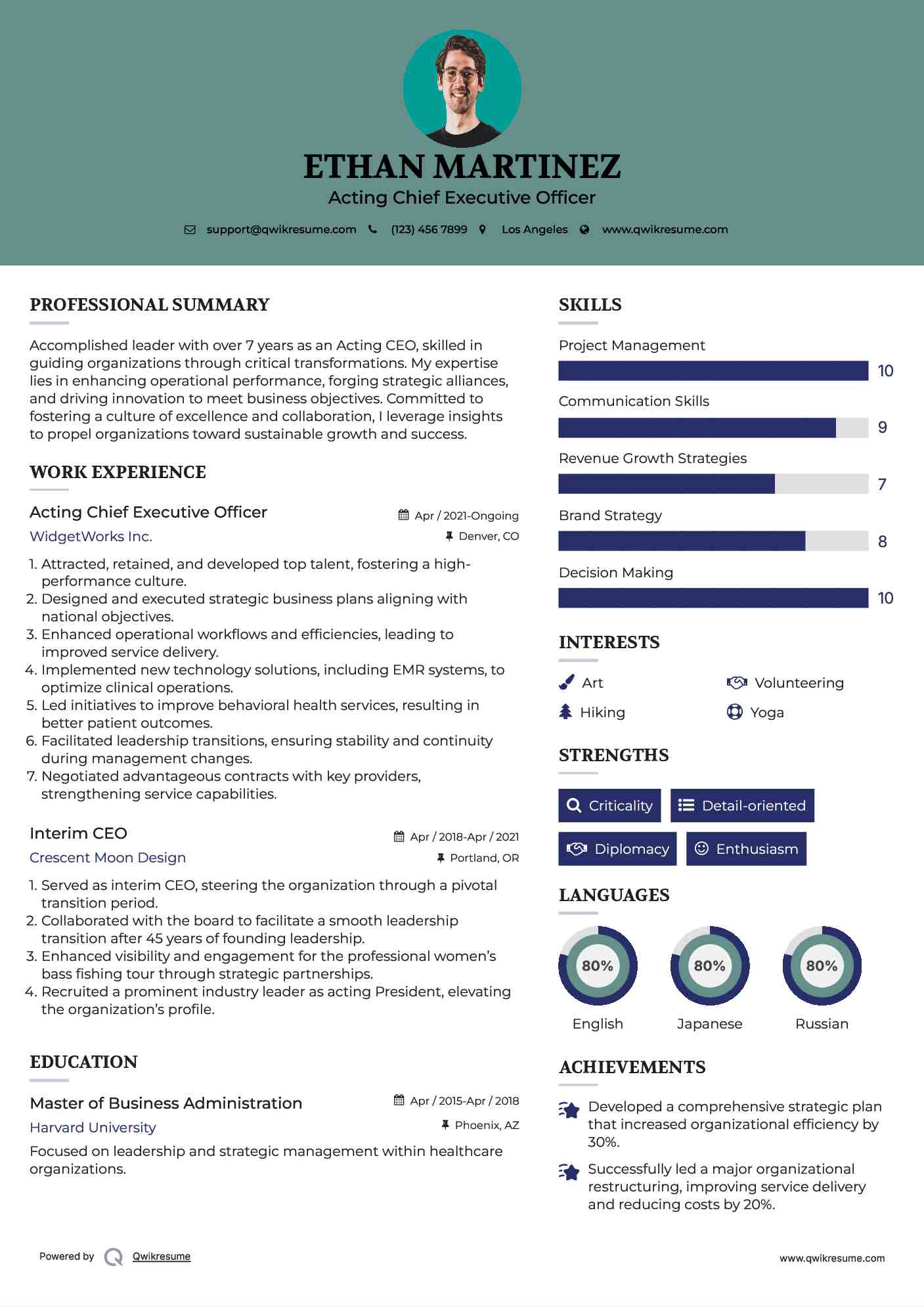 Acting Chief Executive Officer Resume Format