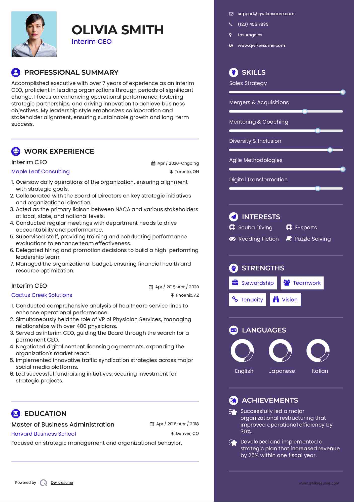 Interim CEO Resume Sample