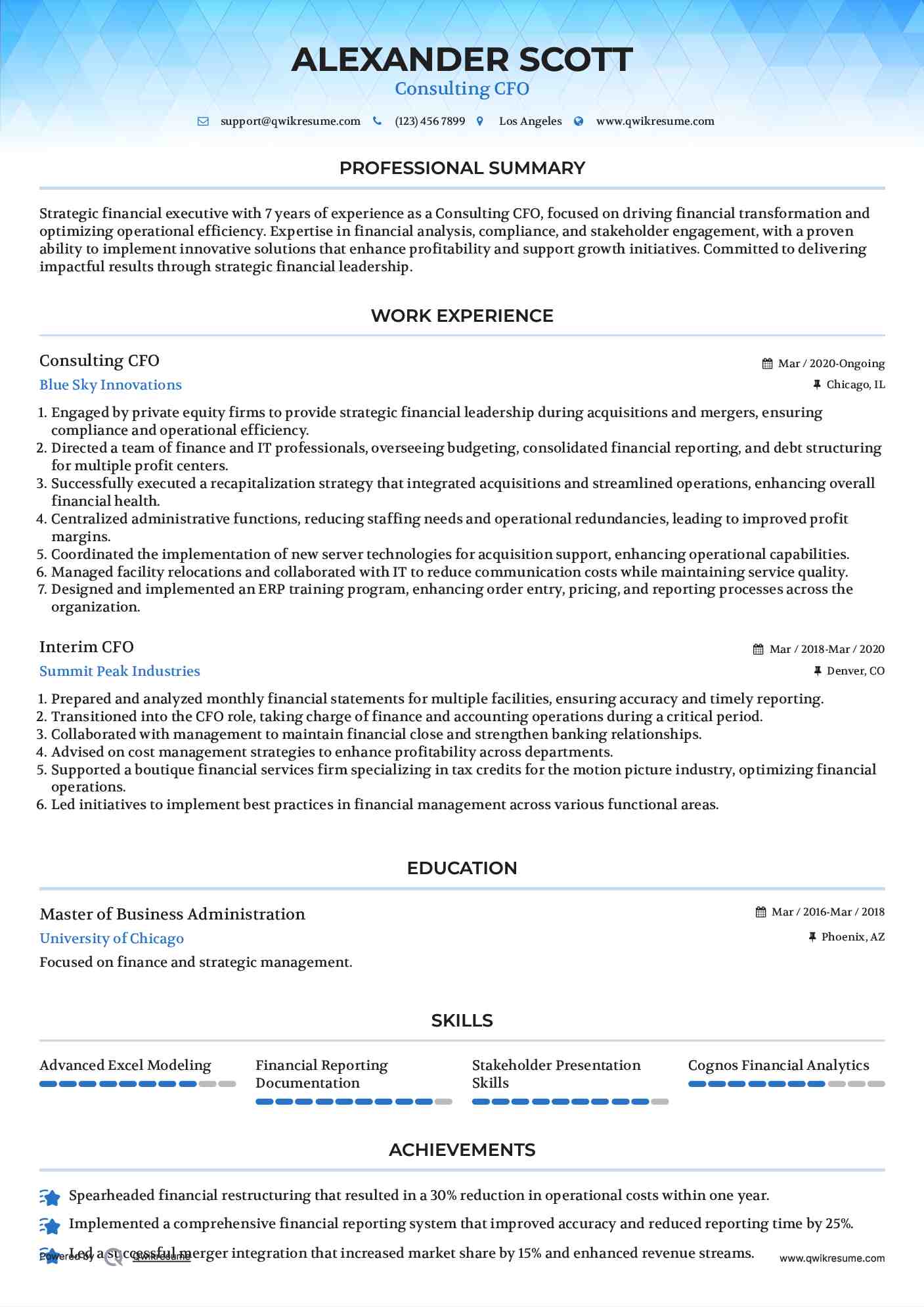 Consulting CFO
 Resume Format