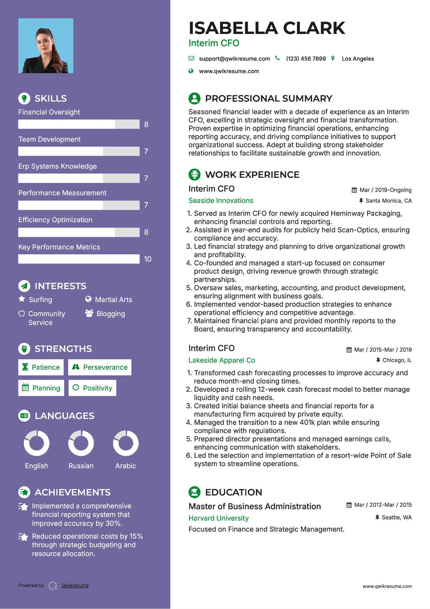 Interim CFO Resume Sample