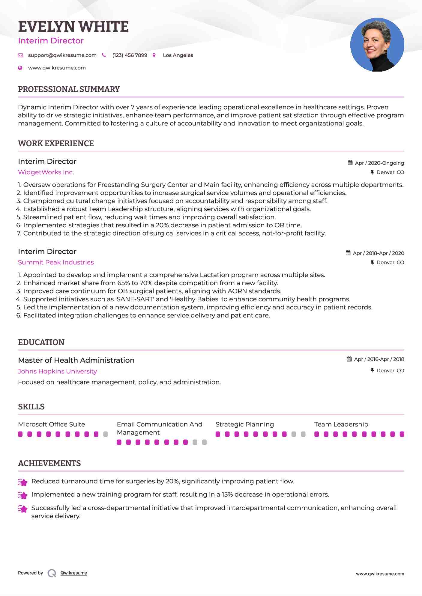 Interim Director Resume Model
