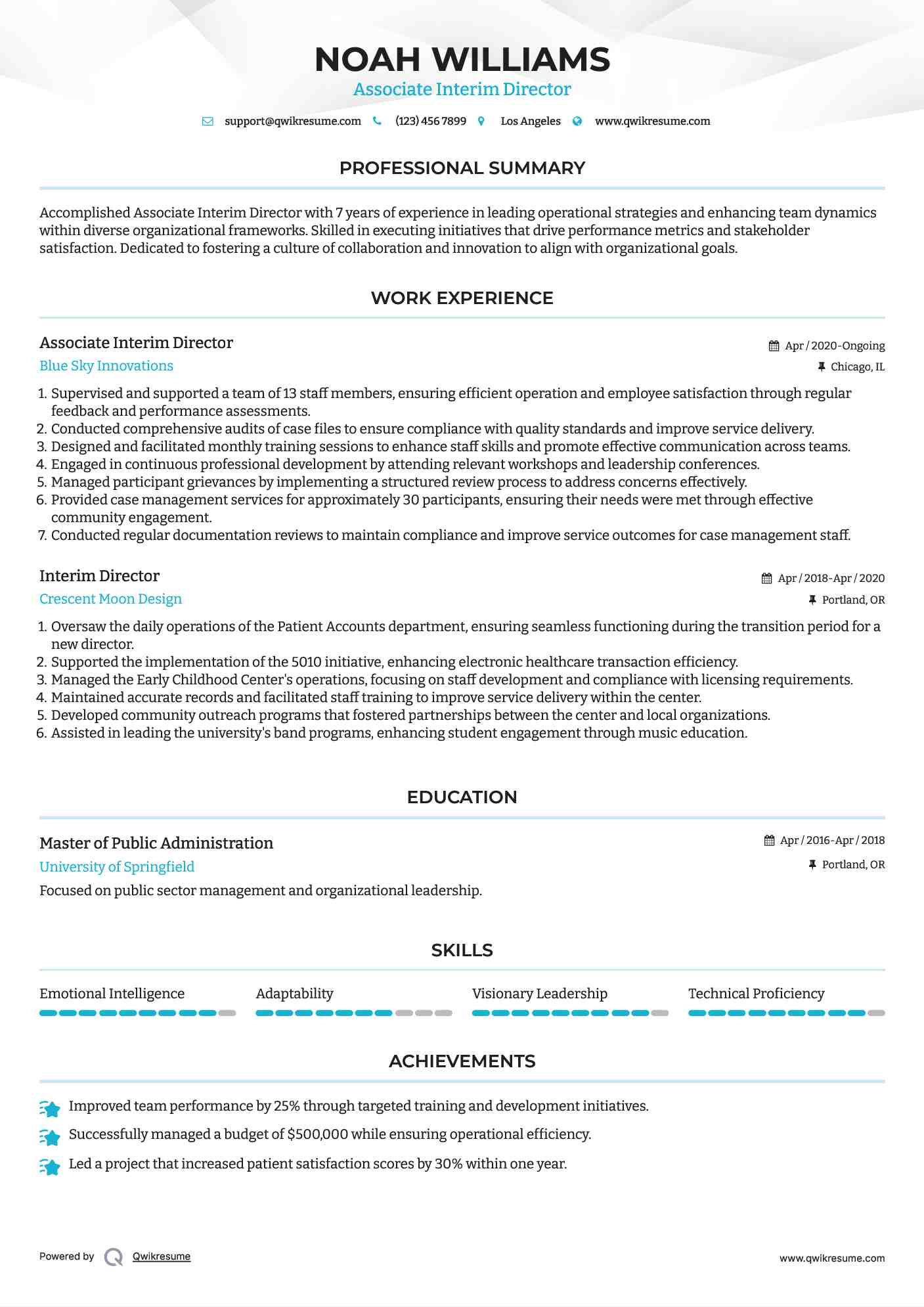 Associate Interim Director
 Resume Model