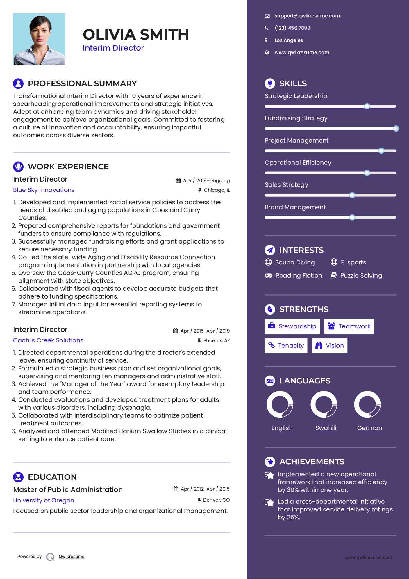 Interim Director Resume Format