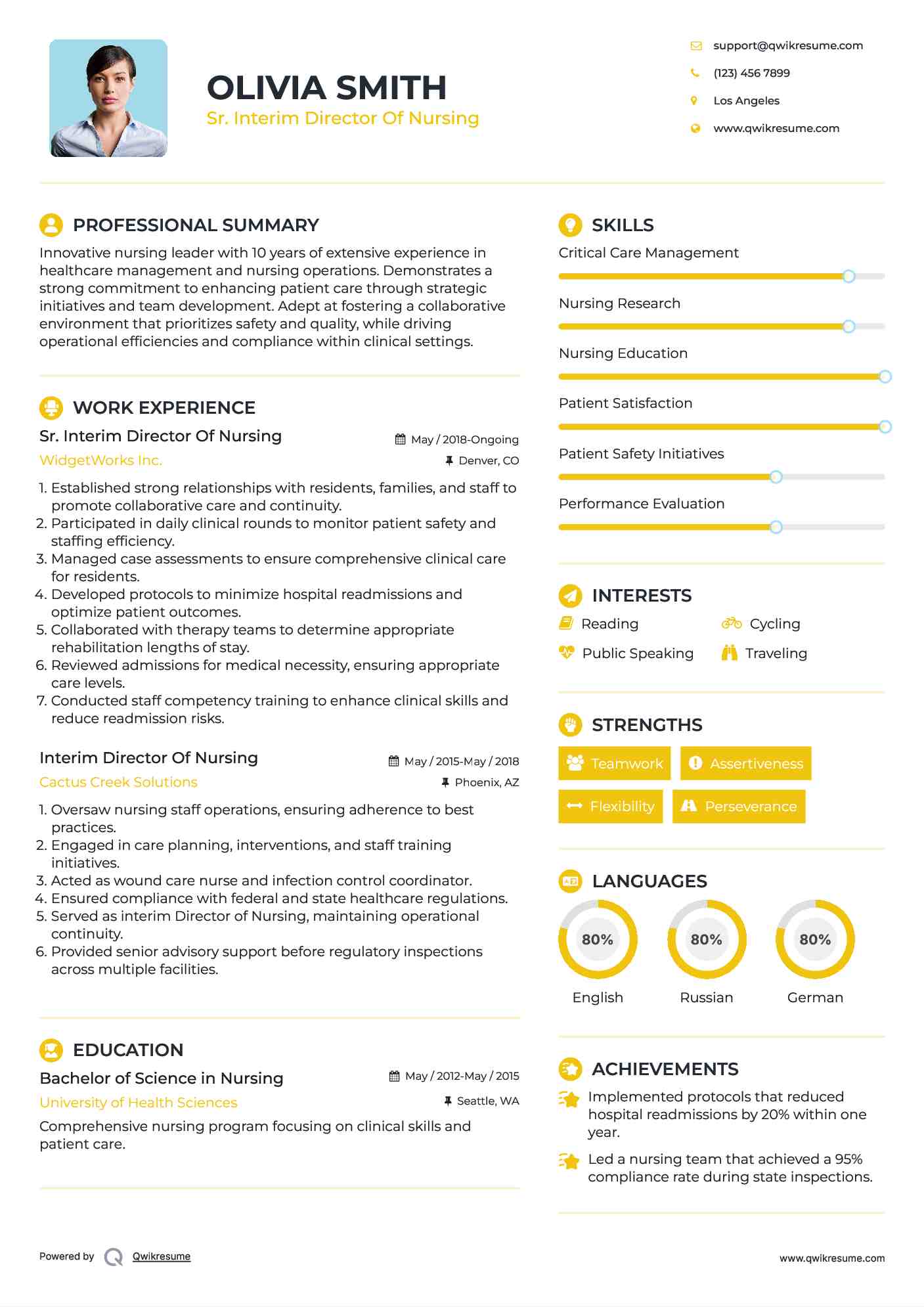 Sr. Interim Director Of Nursing Resume Format