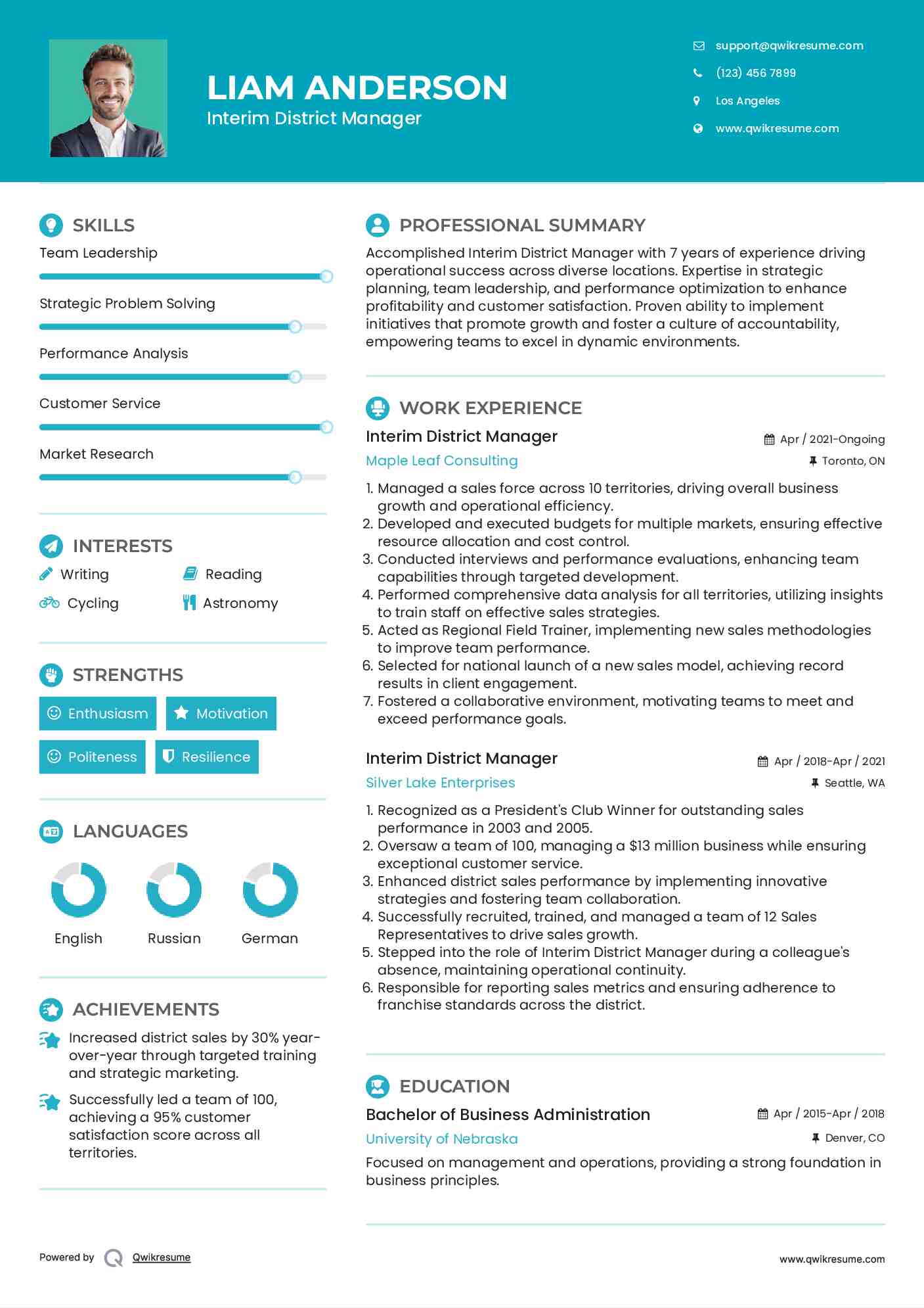 Interim District Manager Resume Model