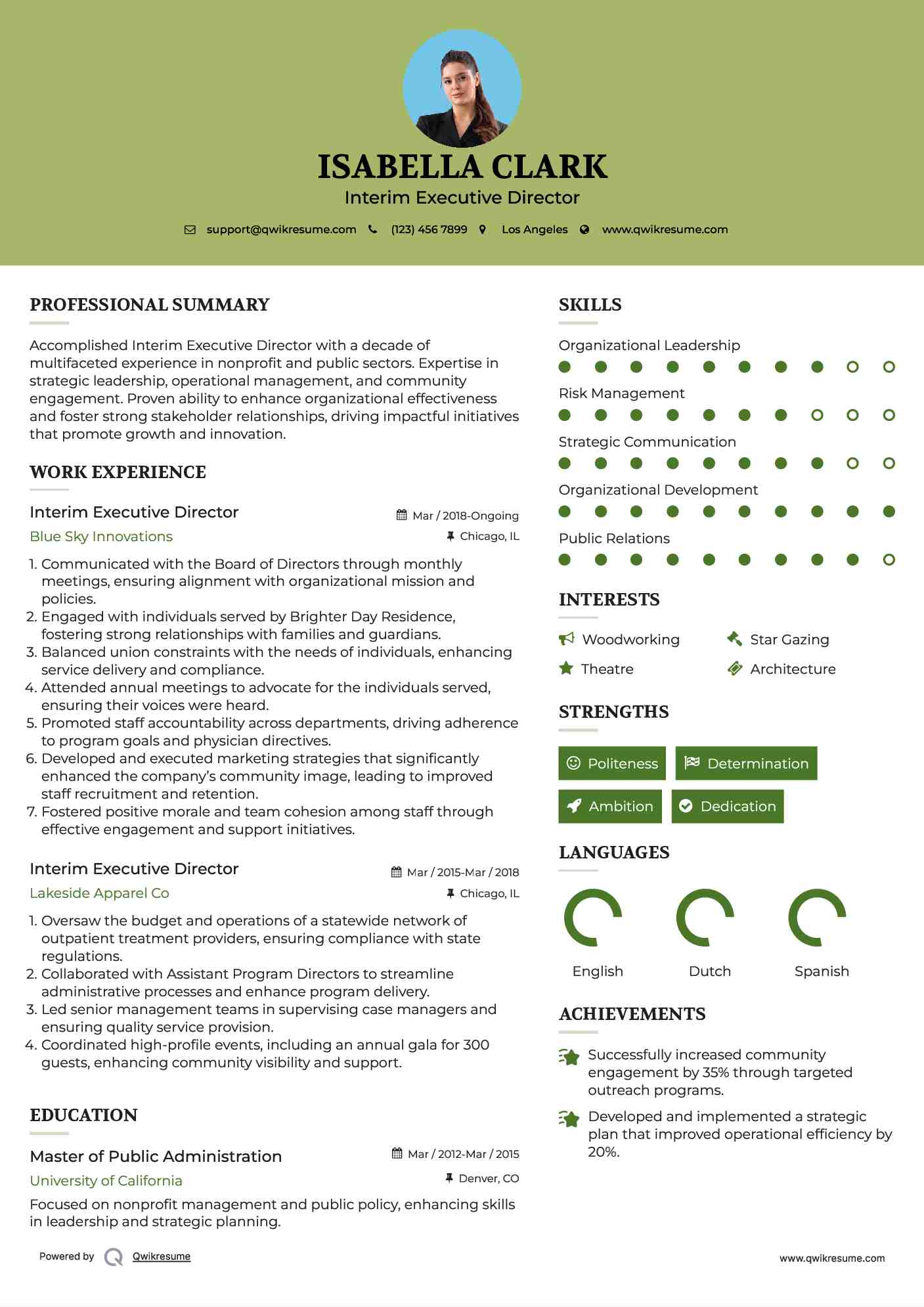 Interim Executive Director Resume Model