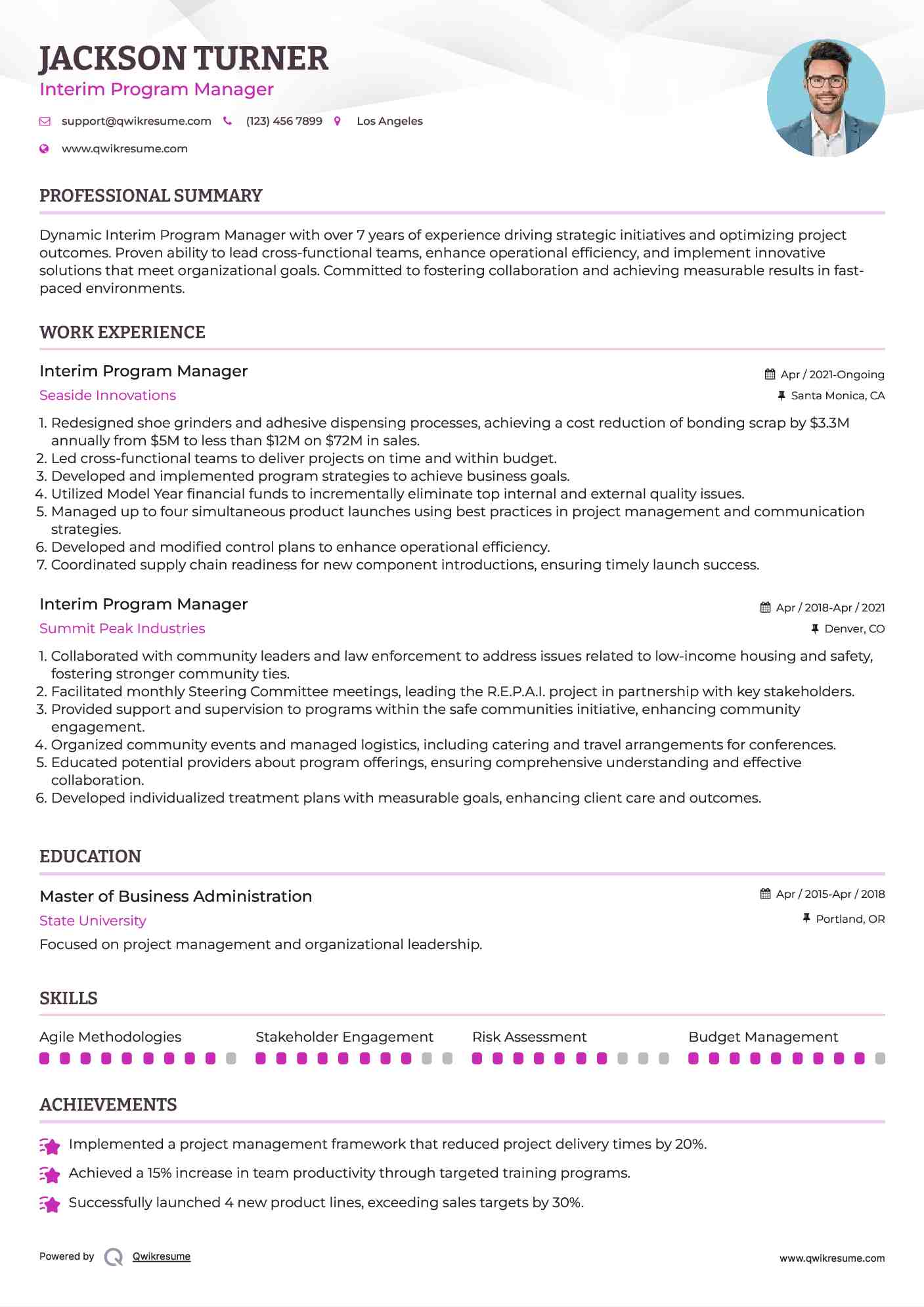 Interim Program Manager Resume Format