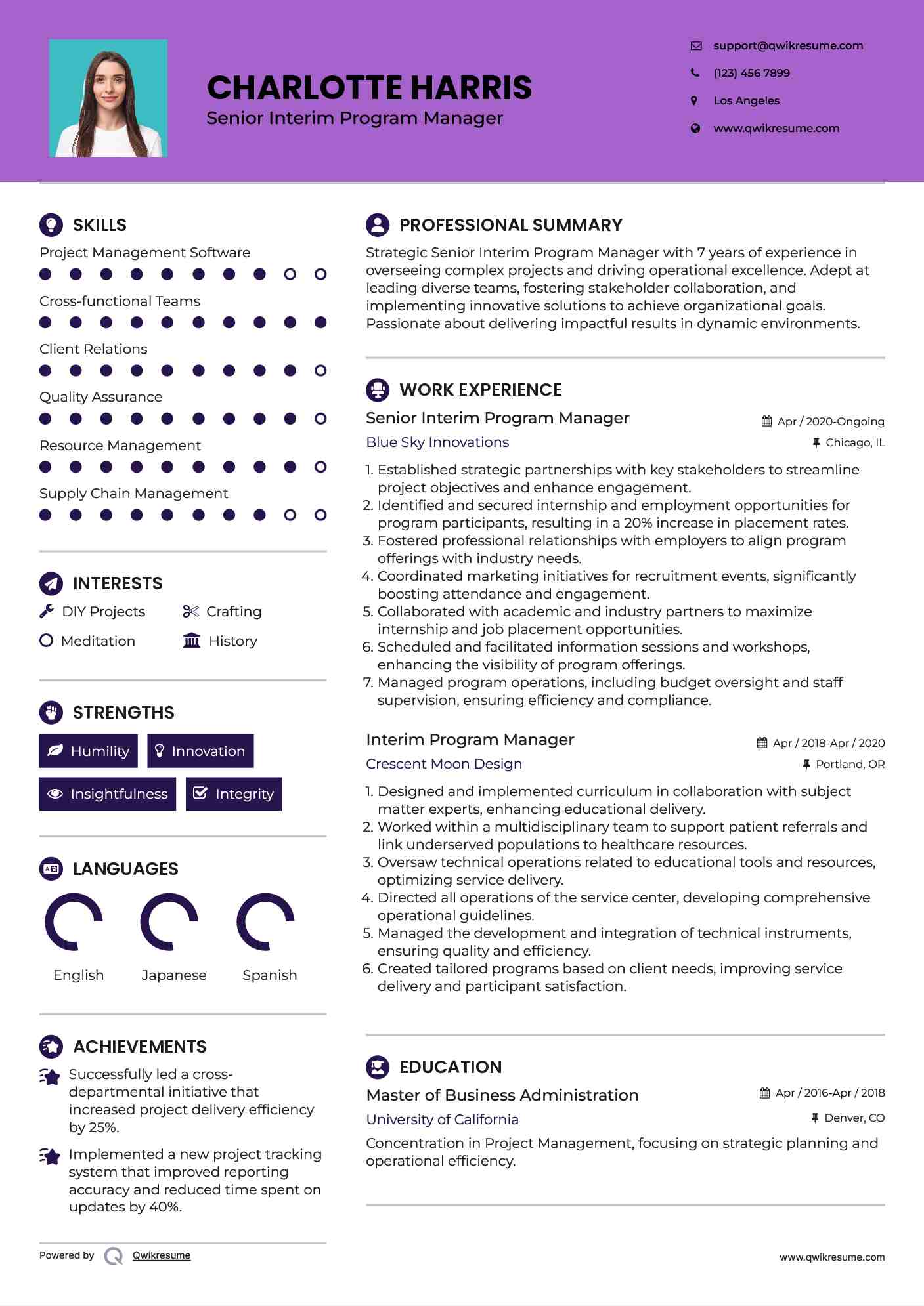 Senior Interim Program Manager Resume Sample