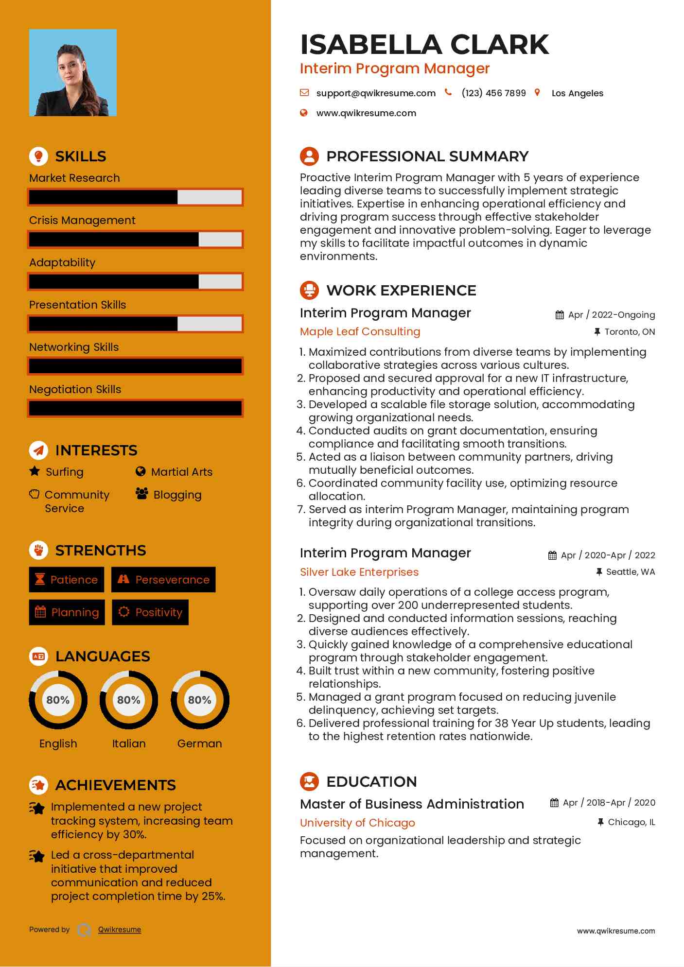 Interim Program Manager Resume Template