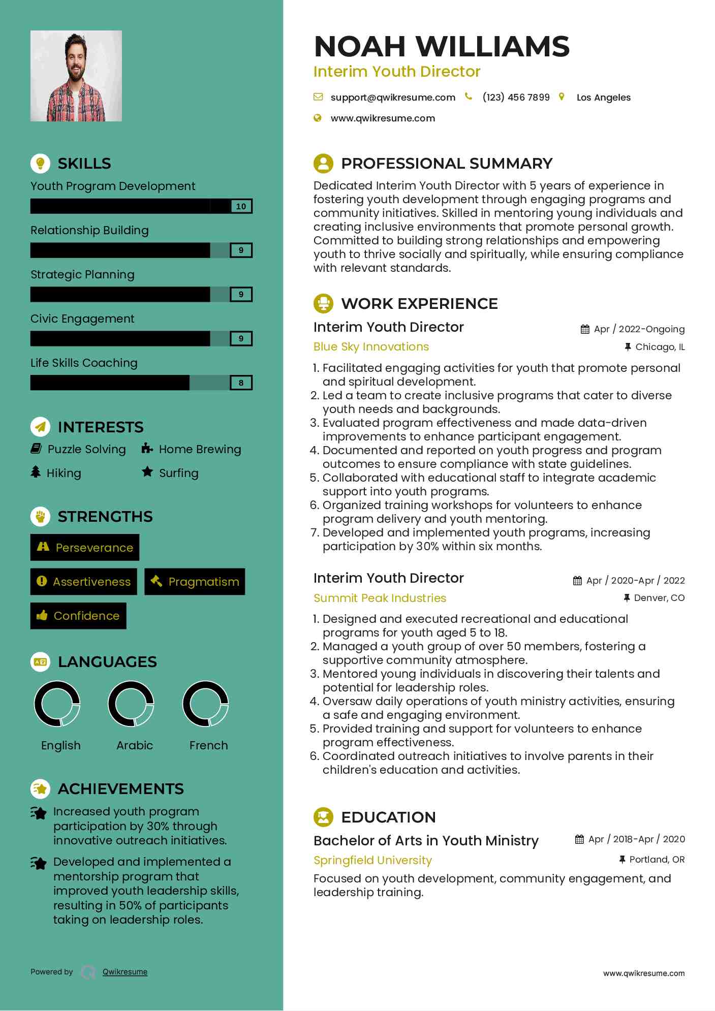 Interim Youth Director Resume Sample