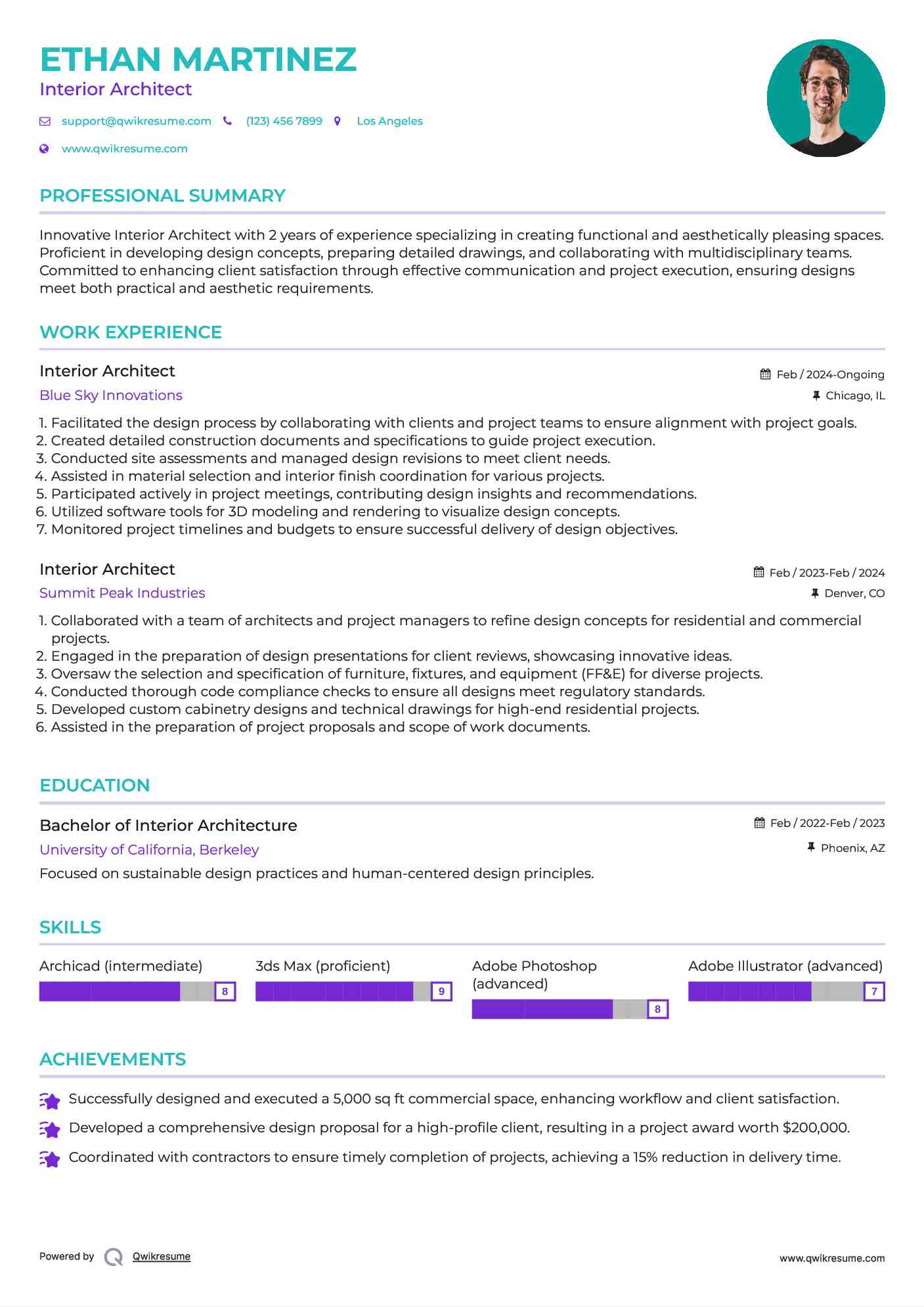 Interior Architect Resume Sample