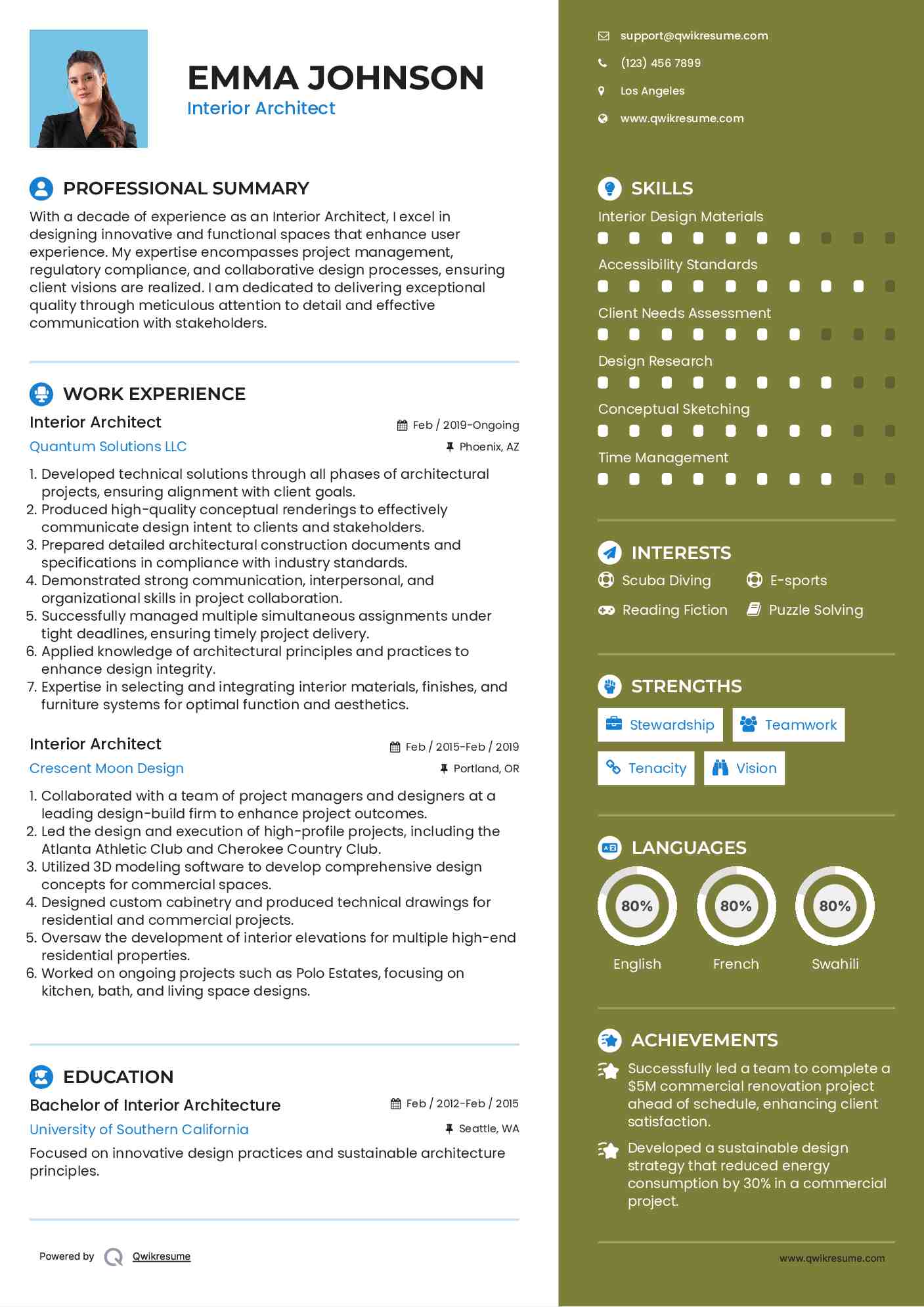 Interior Architect Resume Sample