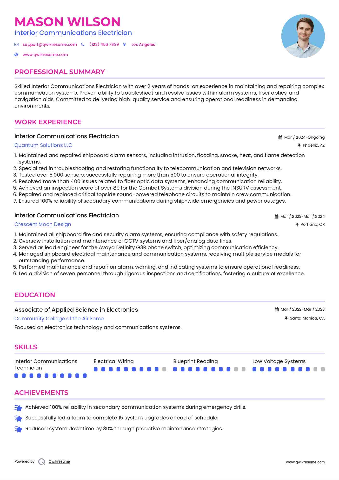 Interior Communications Electrician Resume Format